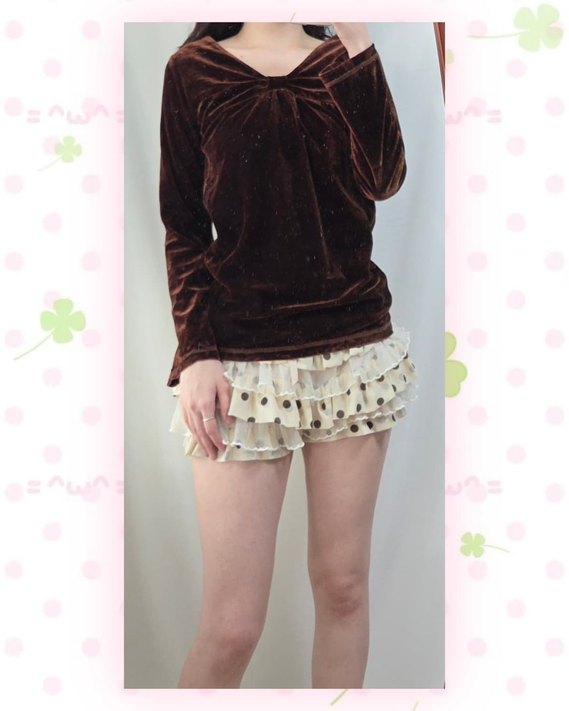 딥브라운 리본넥 벨벳 롱슬리브 상품이미지1