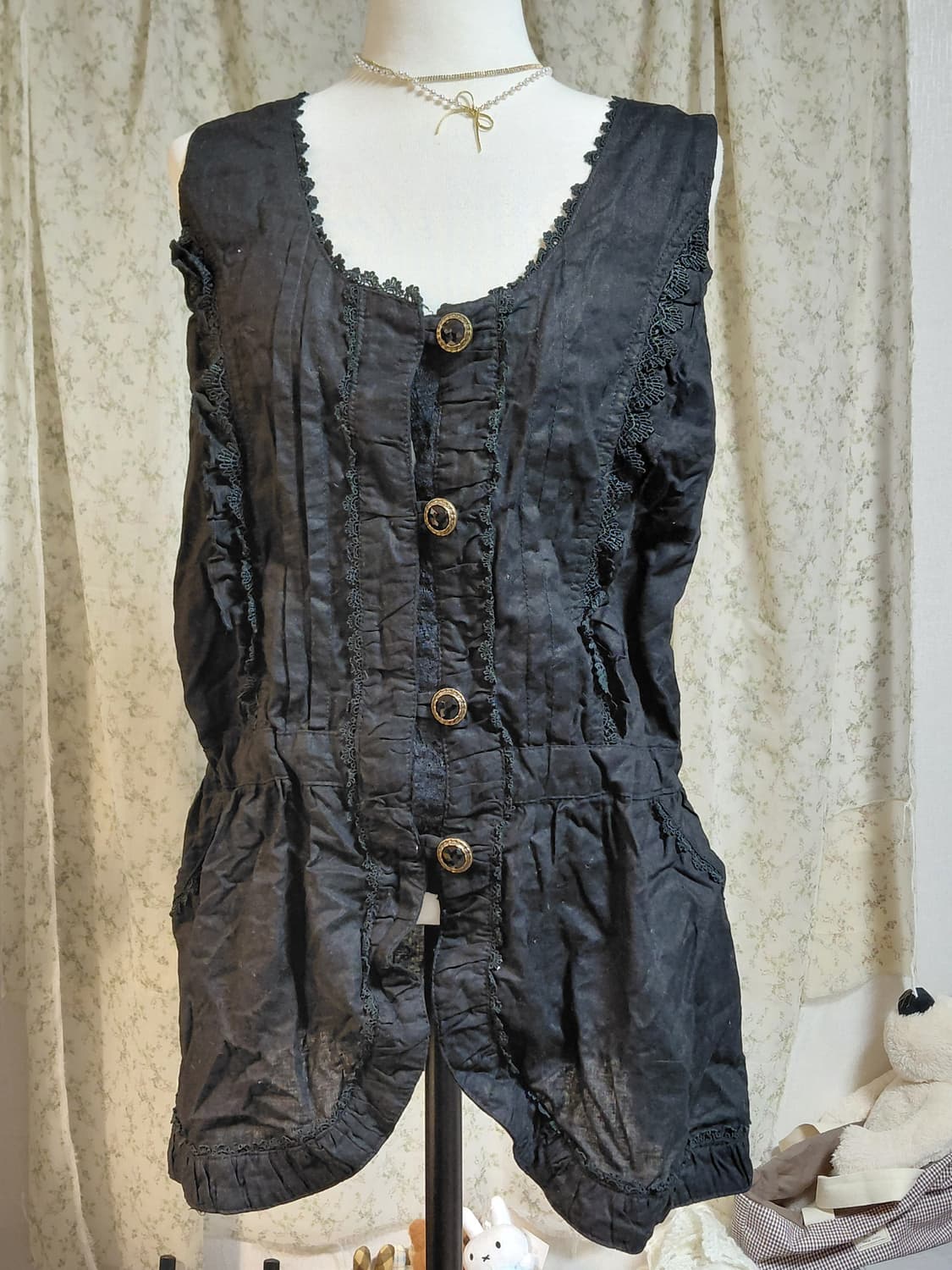 [일본빈티지] 엑시즈팜 빈티지 블랙 레이스 프릴 베스트 조끼 상품이미지3