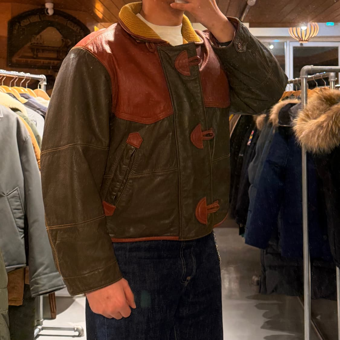 90s 이태리 파이어맨 카우레더 숏 자켓 L 소가죽 상품이미지2