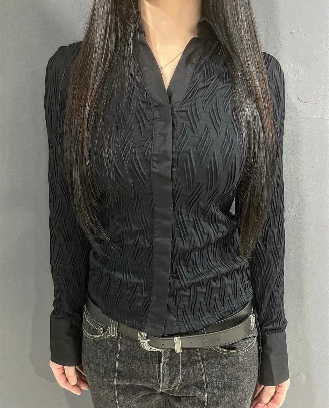 Naracamicie 폴리x나일론 플리츠 디테일 셔츠 상품이미지1