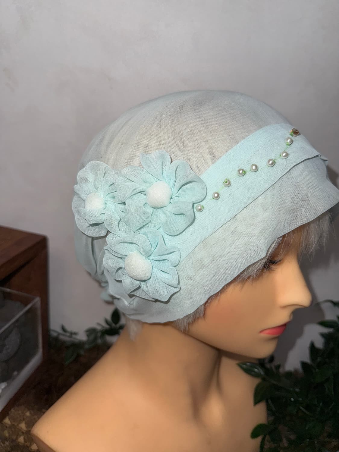 Sky blue fairy flower organza mesh 비니 상품이미지2