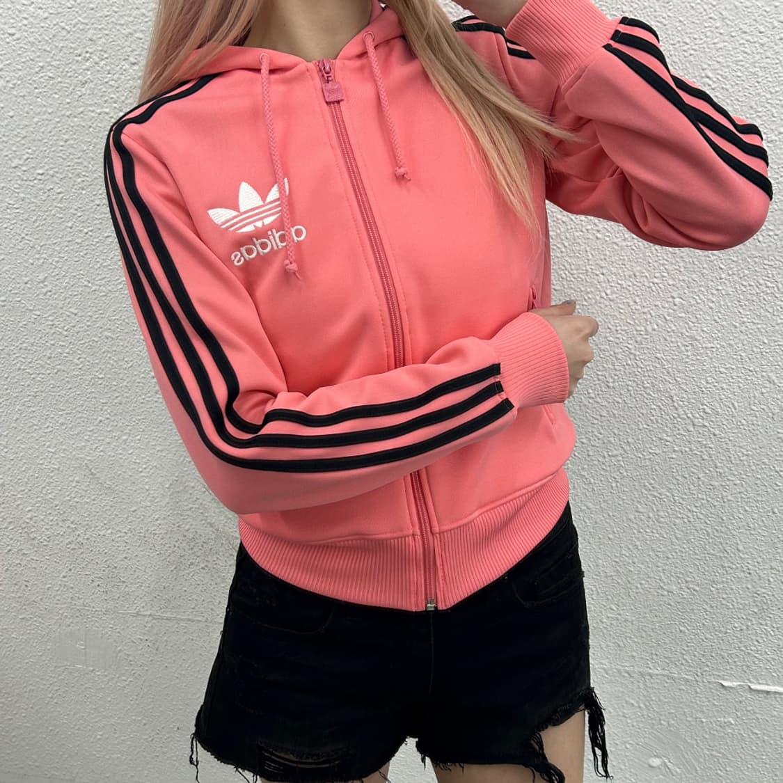 아디다스 빅로고 블랙라인 핑크 후드집업 90 상품이미지1