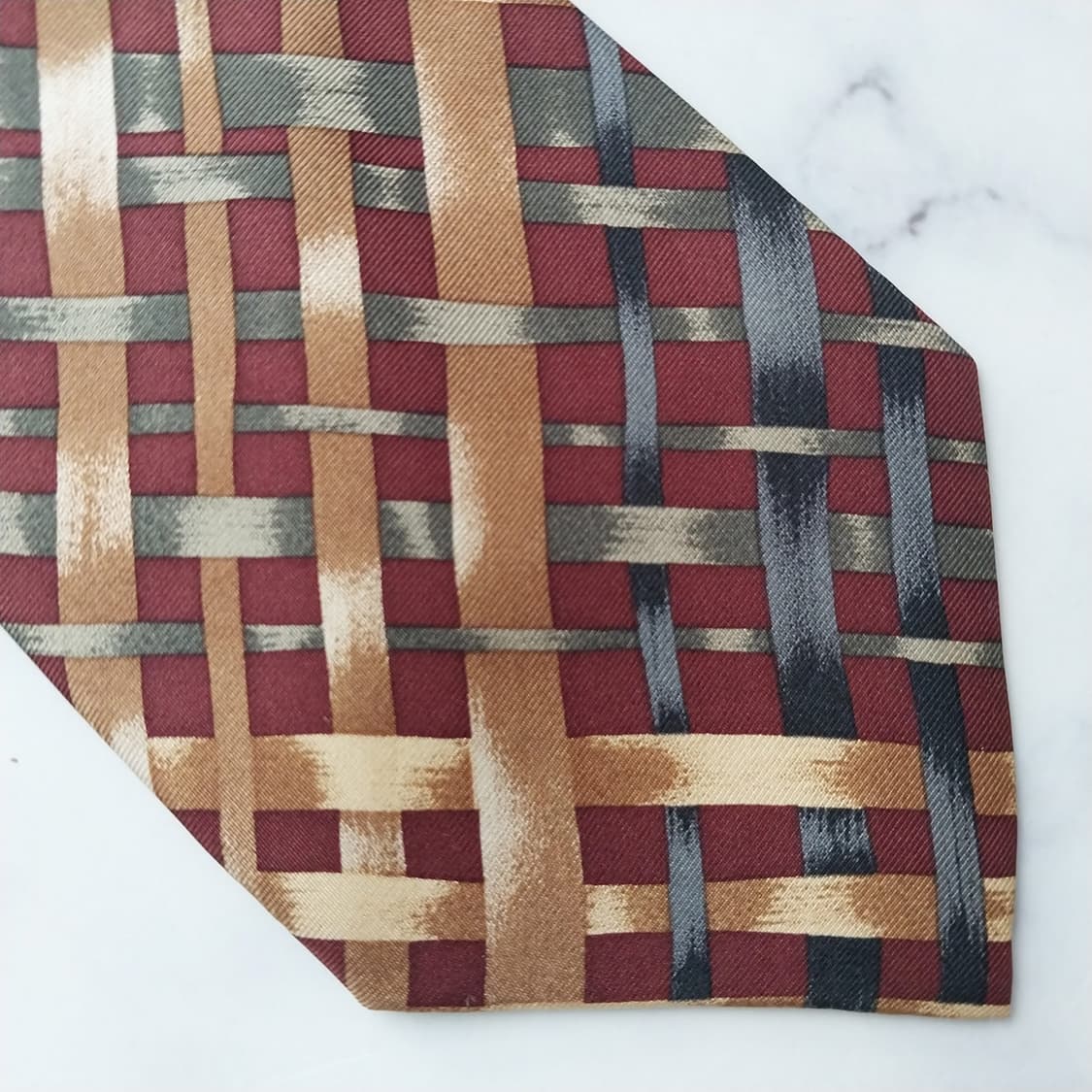 니나리치 실크 브라운 체크 패턴 넥타이 9.4cm A+등급 K2029 상품이미지8