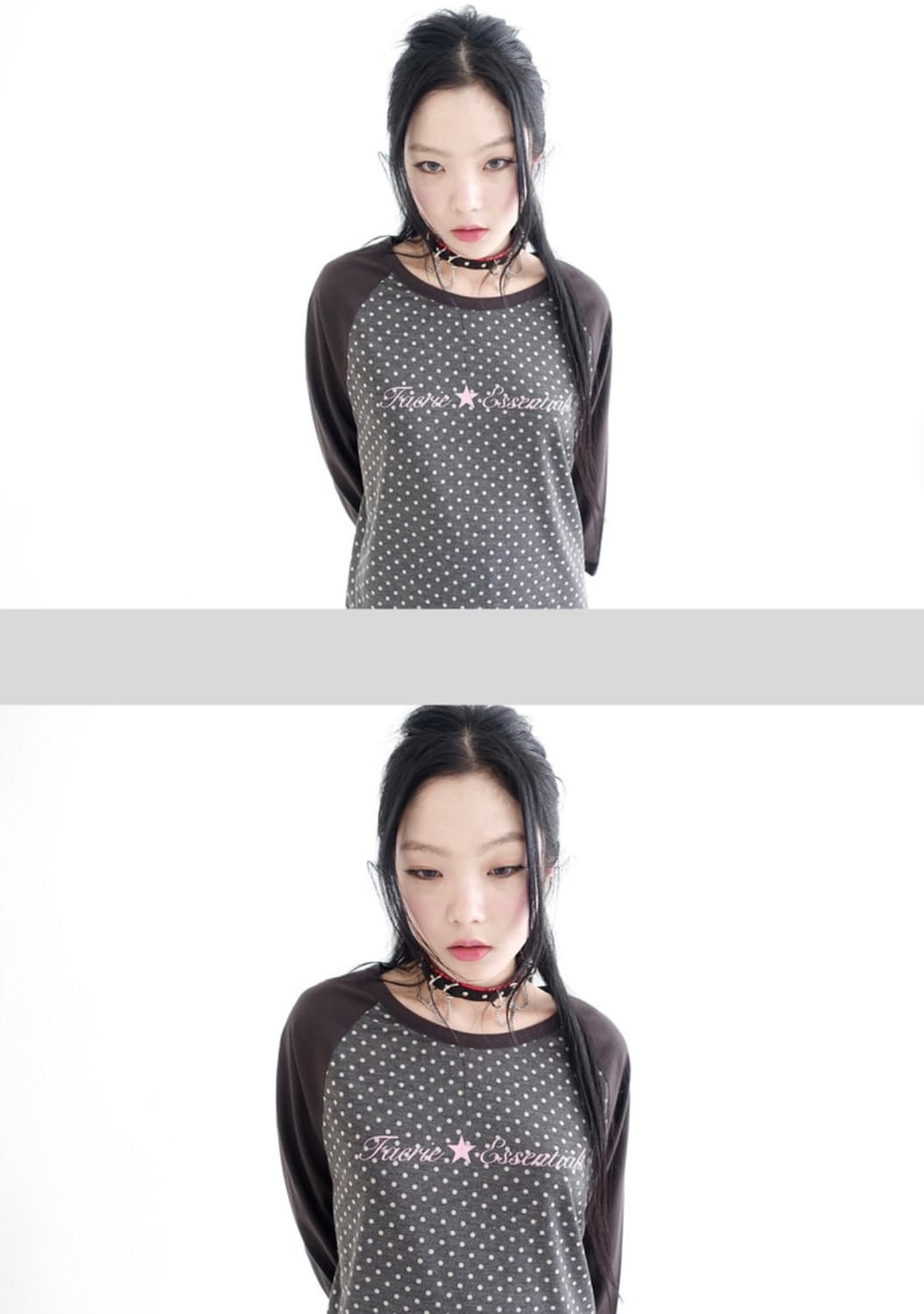 [F.E.E.S] dot raglan sleeve top (charcoa 상품이미지2