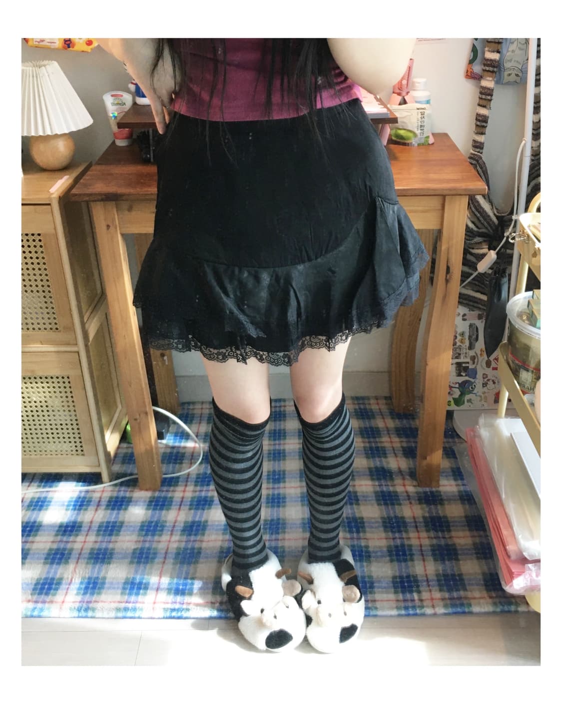 vintage lace trim mini skirt black 상품이미지1