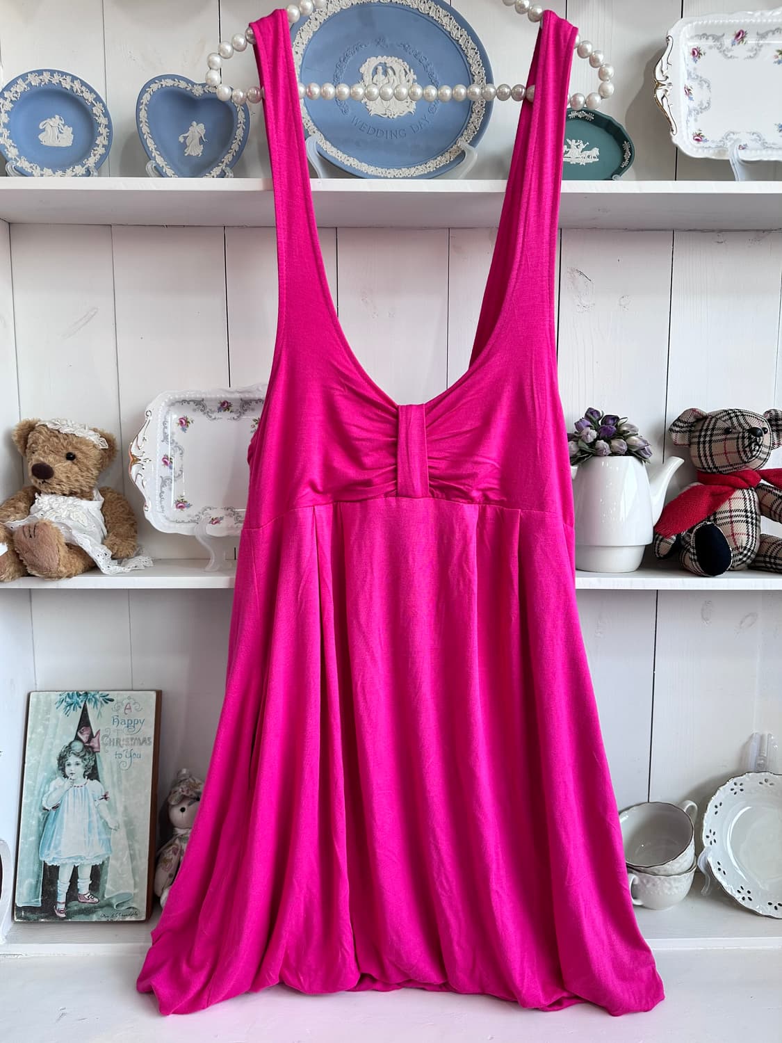 핫핑크 벨트 단추 원피스 상품이미지3