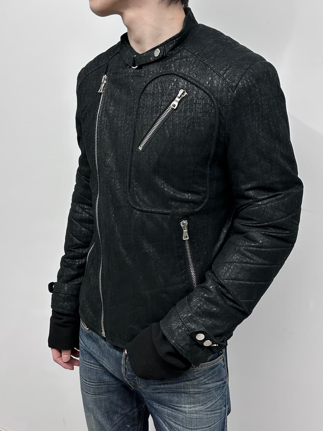 발망 스타일/퀼티드 파이톤 바이커 자켓 상품이미지2