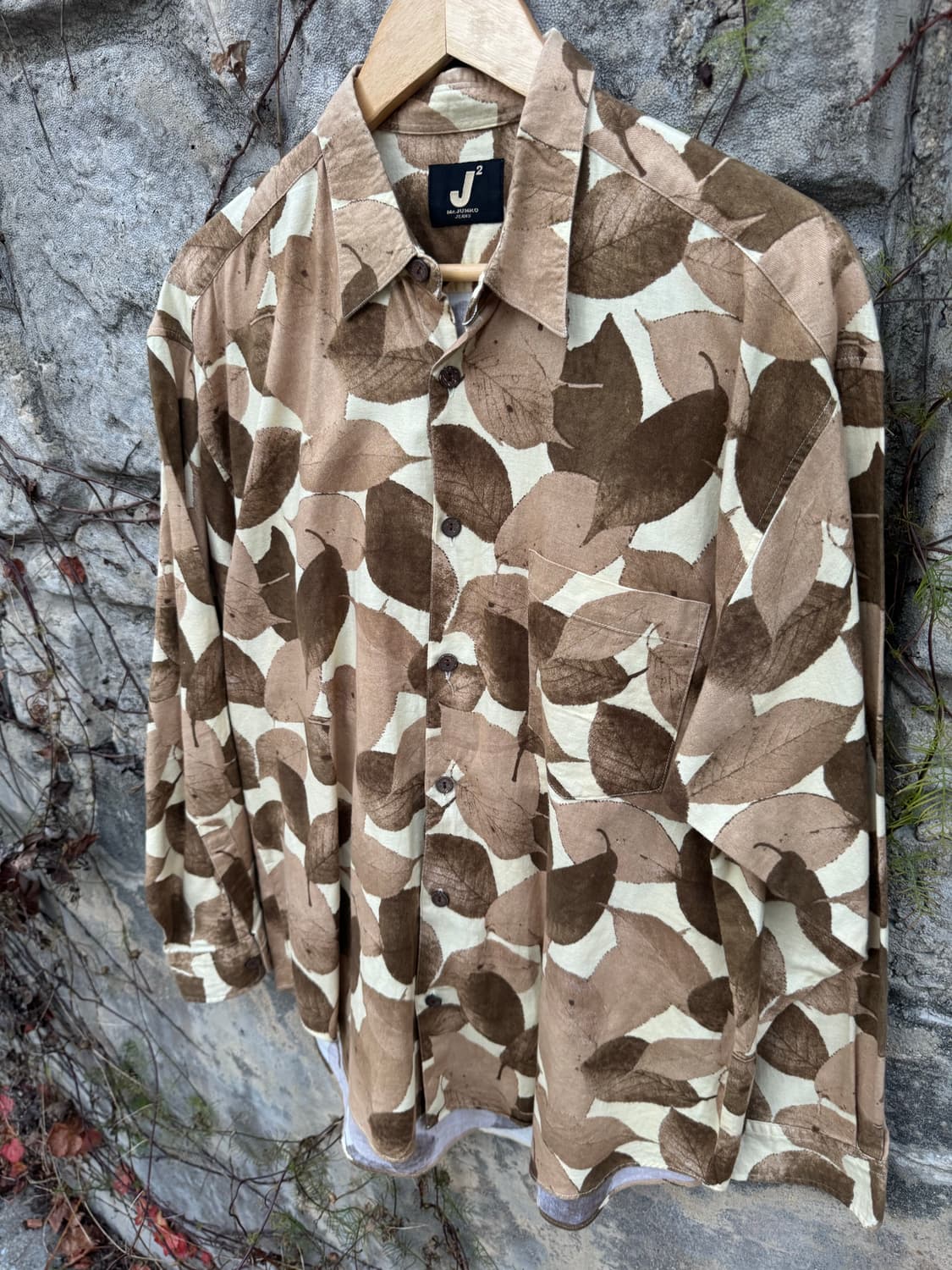 일본 빈티지 코튼 100 낙엽 에스닉 패턴 셔츠 상품이미지3