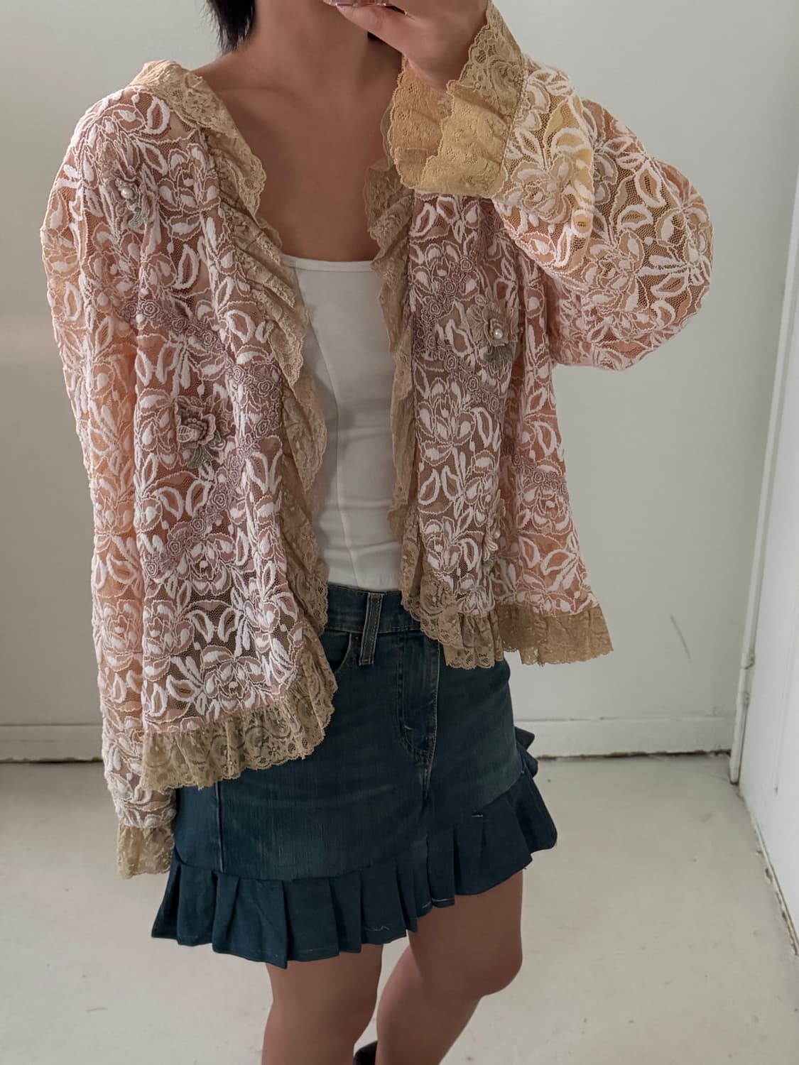 일본빈티지 페어리 플라워 레이스 가디건 상품이미지3