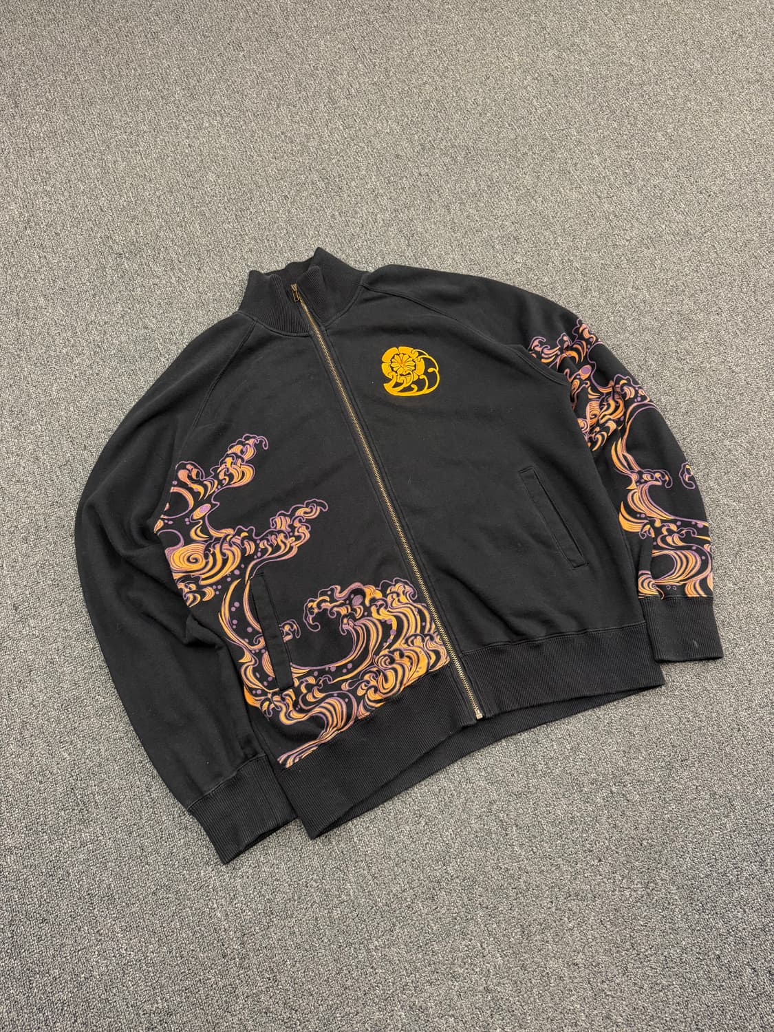 OS) 카라쿠리 타마시 빈티지 오리엔탈 잉어 자수 코튼 집업 상품이미지2