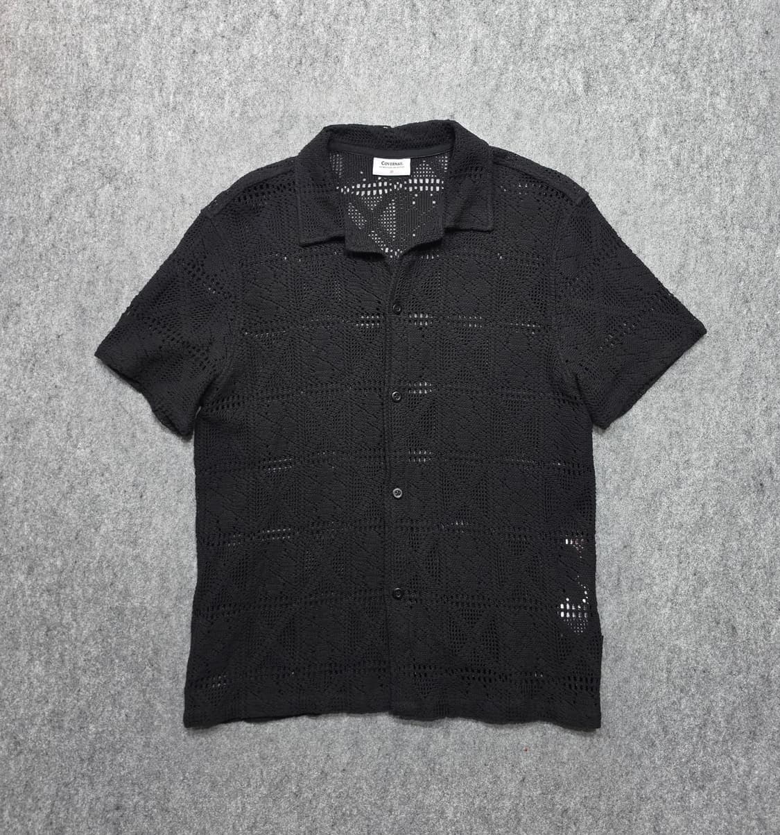 커버낫 크로셰 베이직 오픈카라 라운드 니트 반팔 셔츠 S 상품이미지1