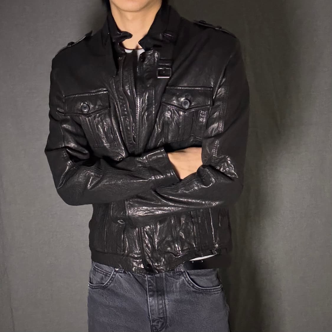 양가죽 포켓 디테일 레더 자켓 상품이미지4