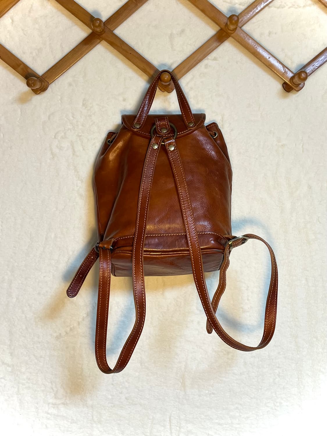 빈티지 Vera Pelle 드로스트링 버클 가죽 레더 백팩 상품이미지2