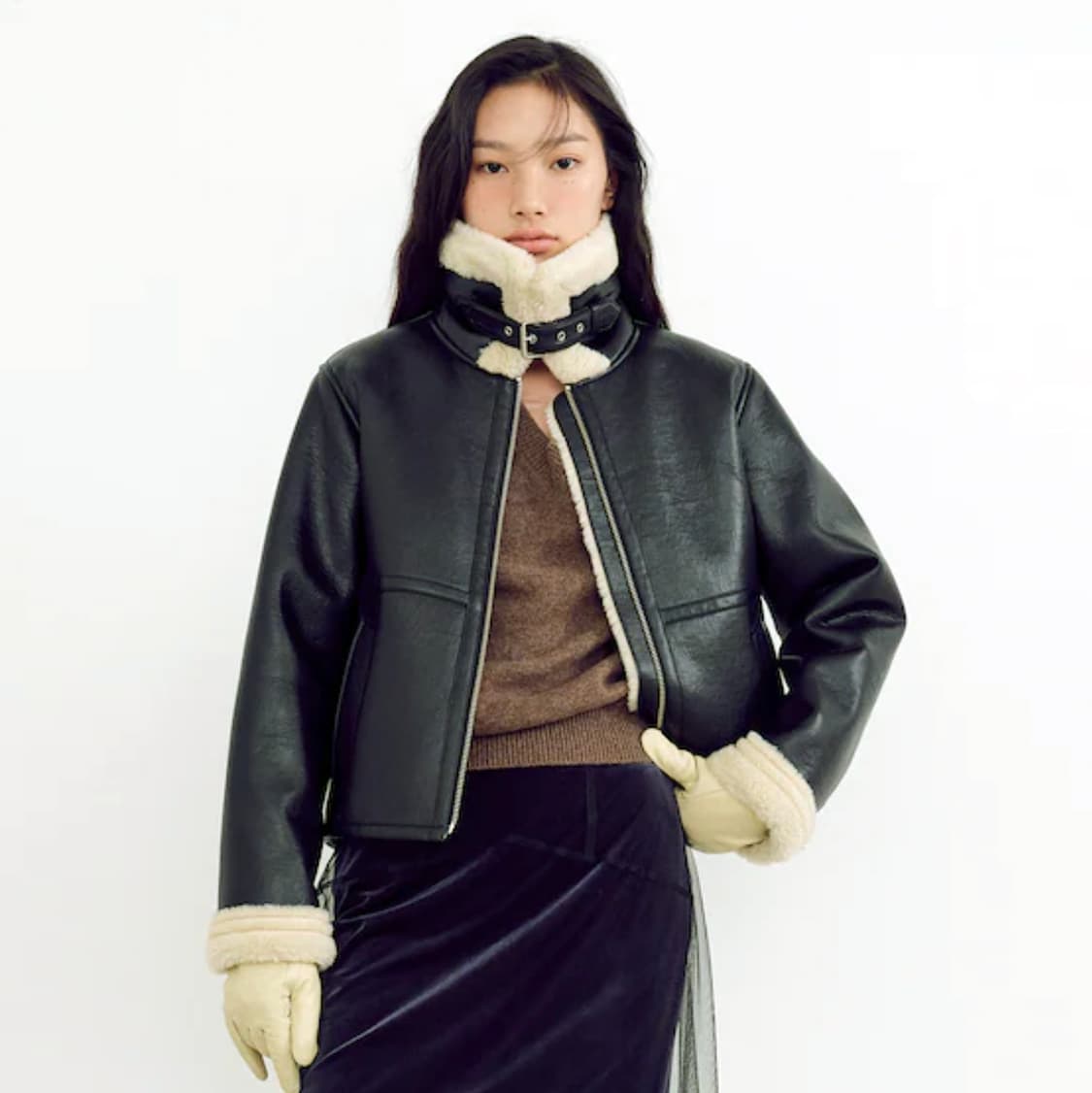 구호(KUHO) 시어링 페이크 레더 무스탕자켓 55-66 상품이미지2