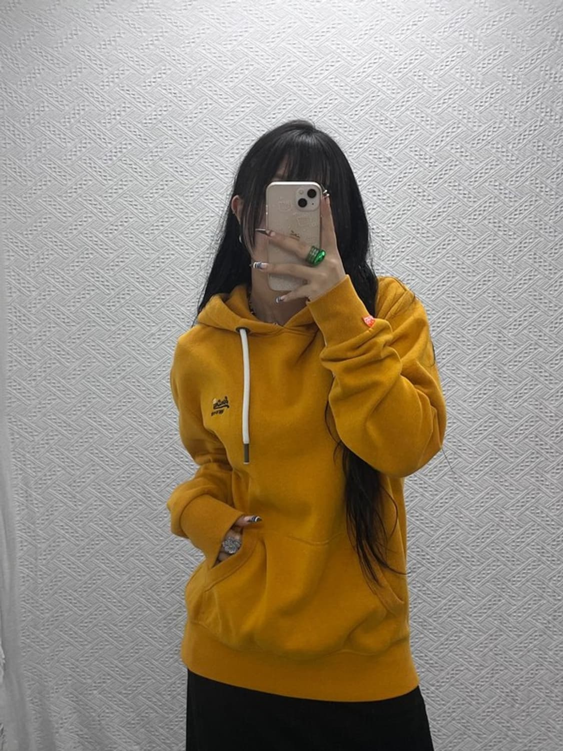 슈퍼드라이 레트로 자수로고 머스타드 약기모 후드티 L C07963 상품이미지2