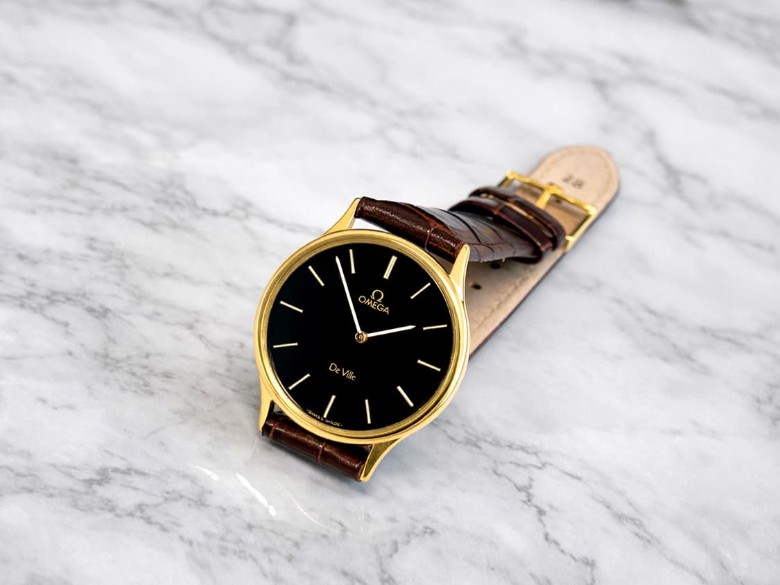 정품 오메가 드빌 1365 블랙 금장 빈티지 가죽 시계 상품이미지4