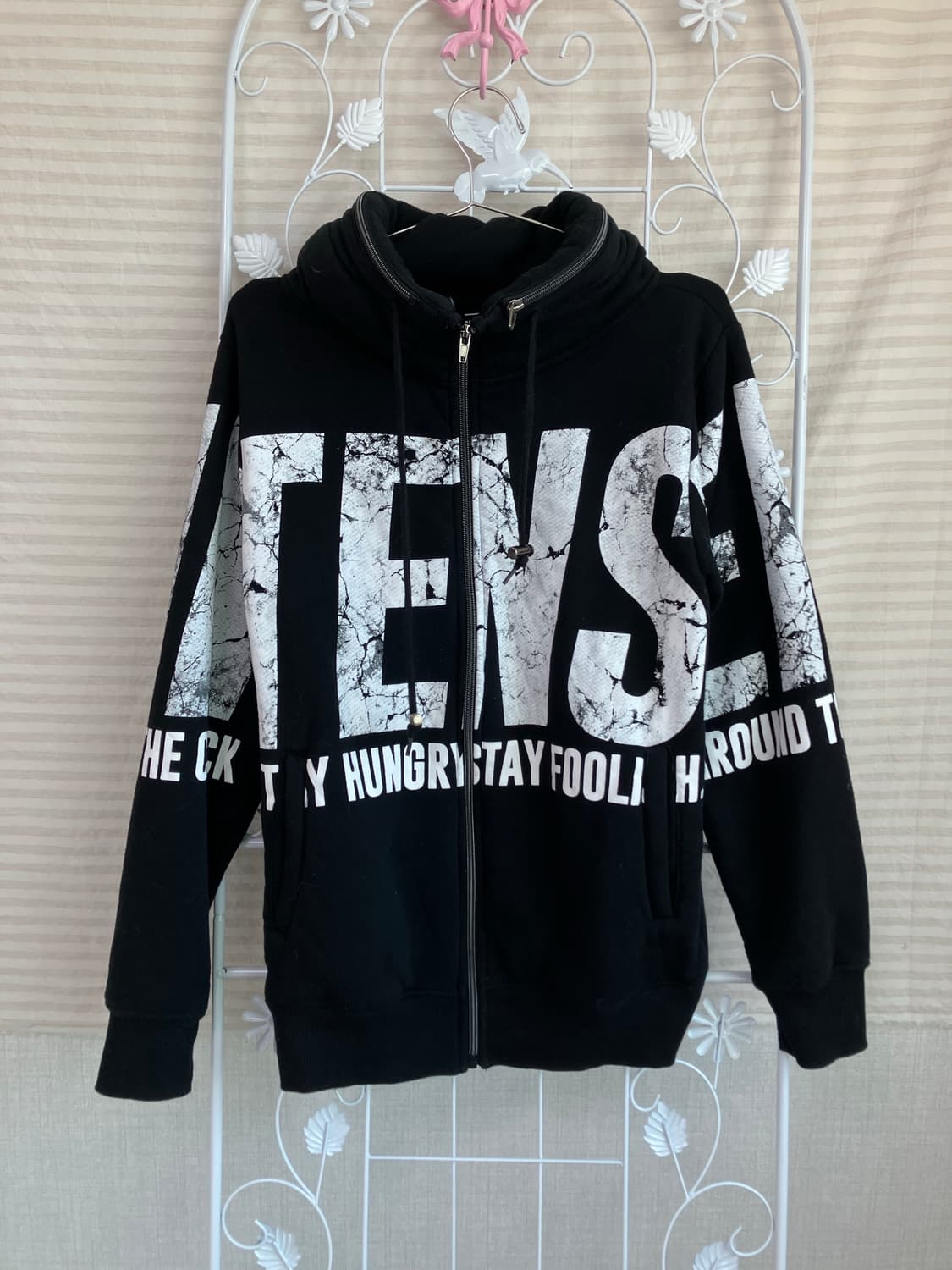 빈티지 터틀넥 블랙 프린팅 집업 y2k 스트릿 갸루 펑키 일본빈티지 W- 상품이미지1