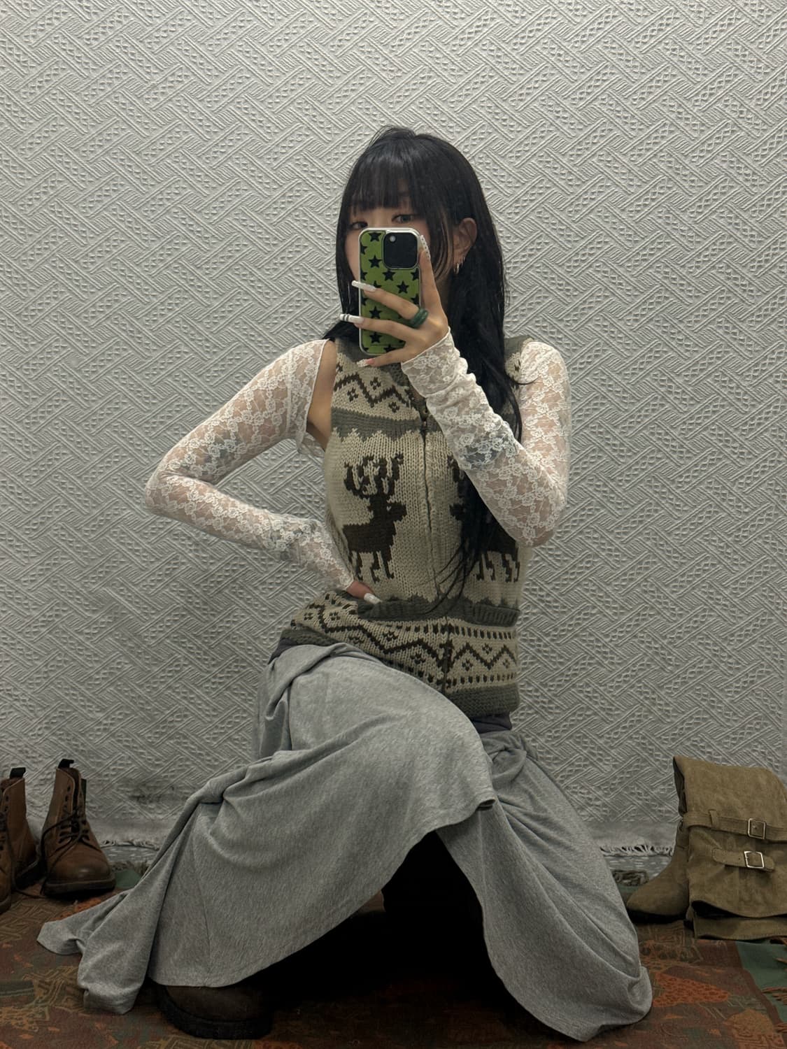 빈티지 하구미 노르딕 코위찬 니트 집업 조끼 베스트 K0089 상품이미지1