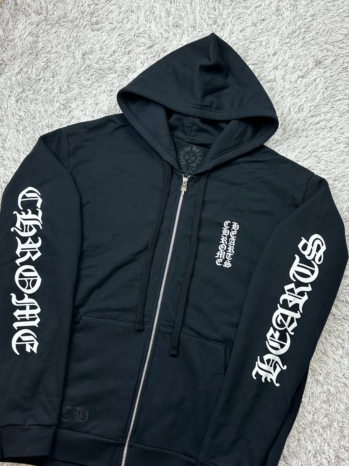 [L] 정품 크롬하츠 버티컬 롱 플리스 집업 후드 블랙 상품이미지1