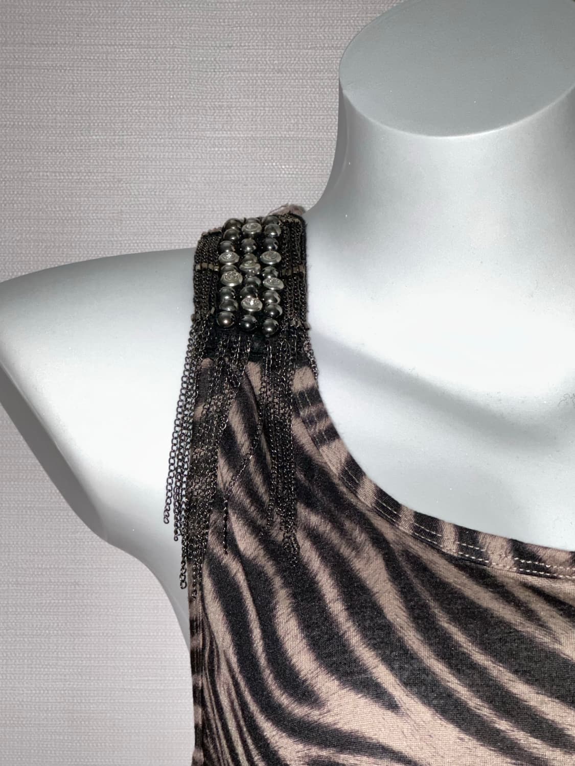 빈티지 갸루 지브라 체인 슬리브리스 원피스 상품이미지4