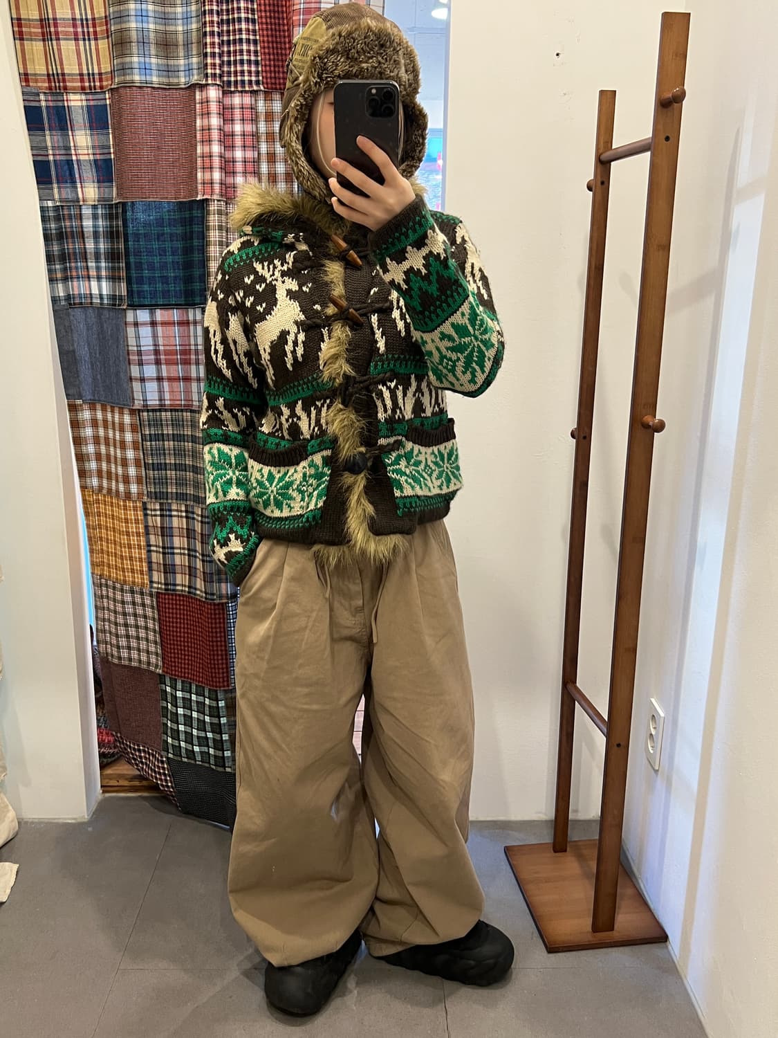 그린 디어 니트 퍼 가디건 상품이미지3