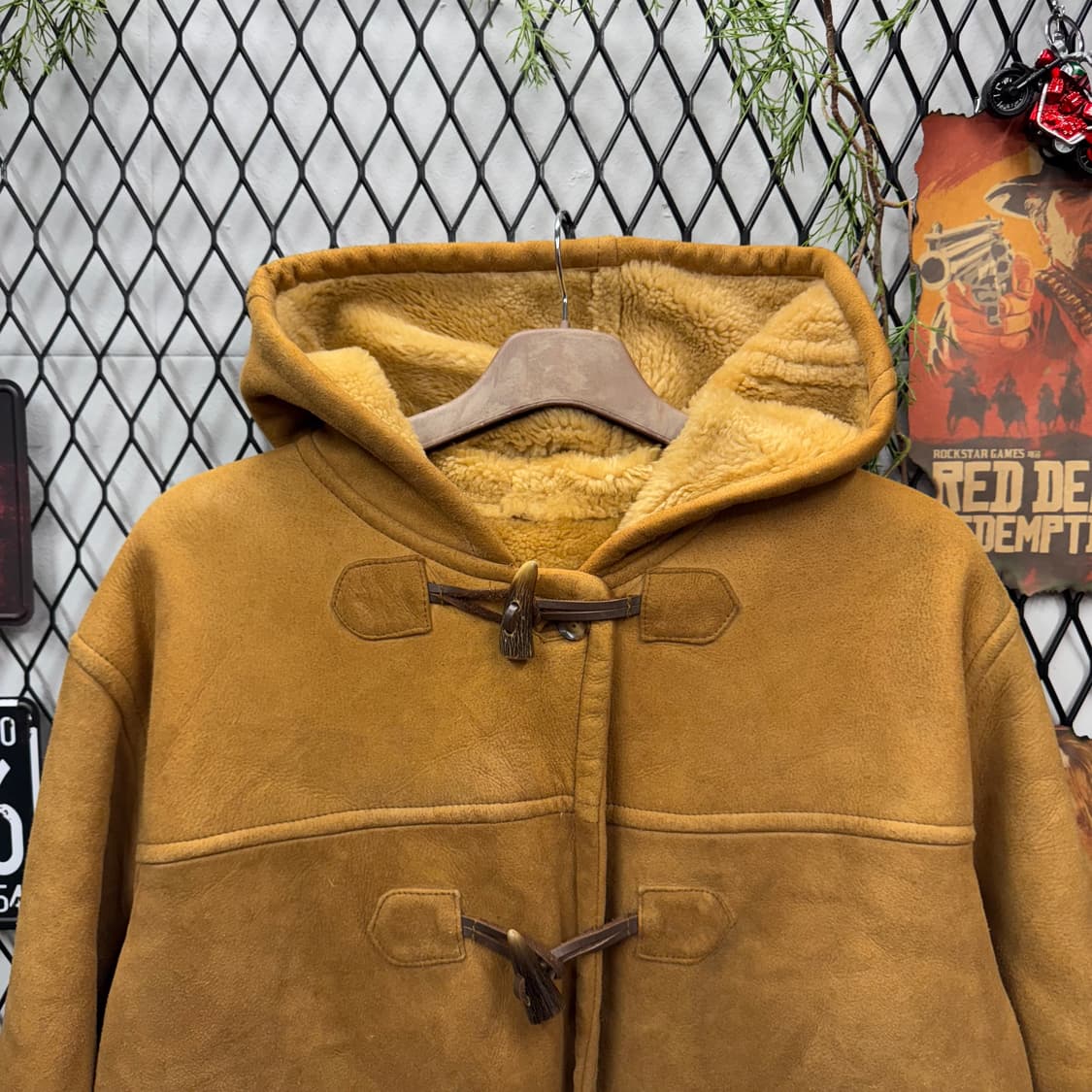 00s JPN VINTAGE 무스탕 더플 롱 코트 후드 포인트 브라운 상품이미지3