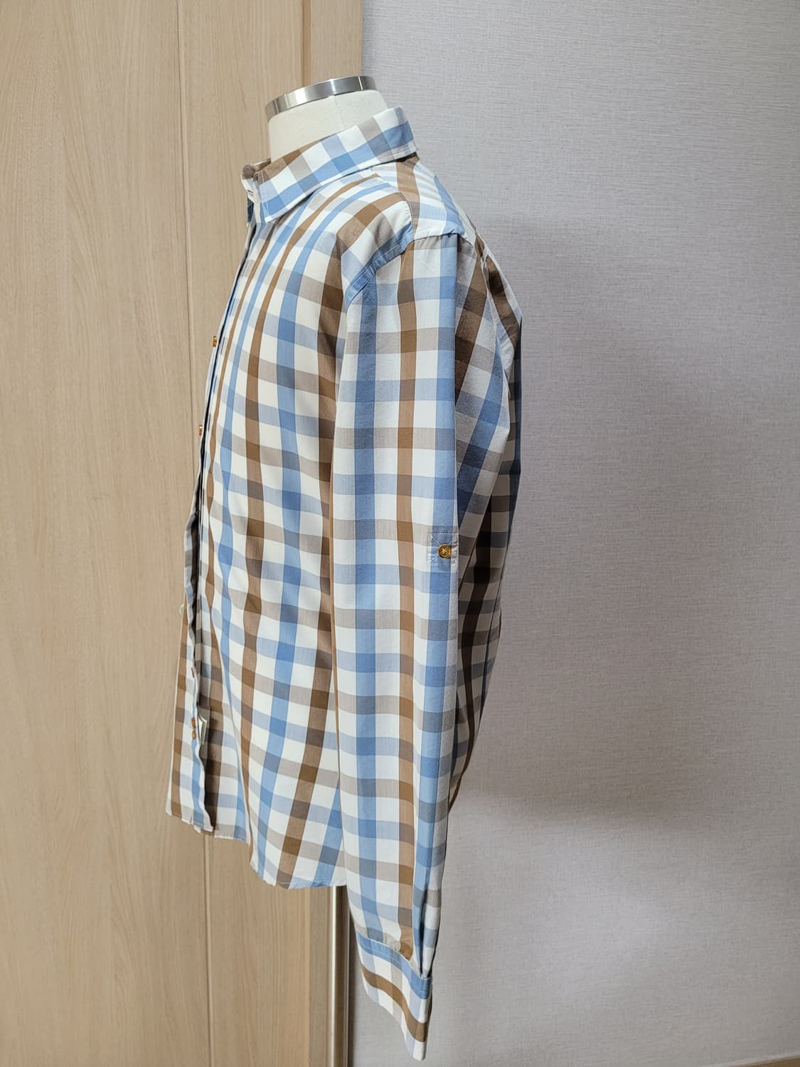 스파오 SPAO 남자 롤업 체크 셔츠 100 블루 상품이미지4