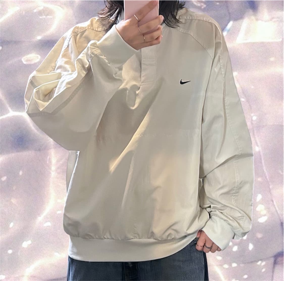 00s 나이키 올드스쿨 스우시 웜업 아노락 바람막이 맨투맨 베이지 XL 상품이미지1