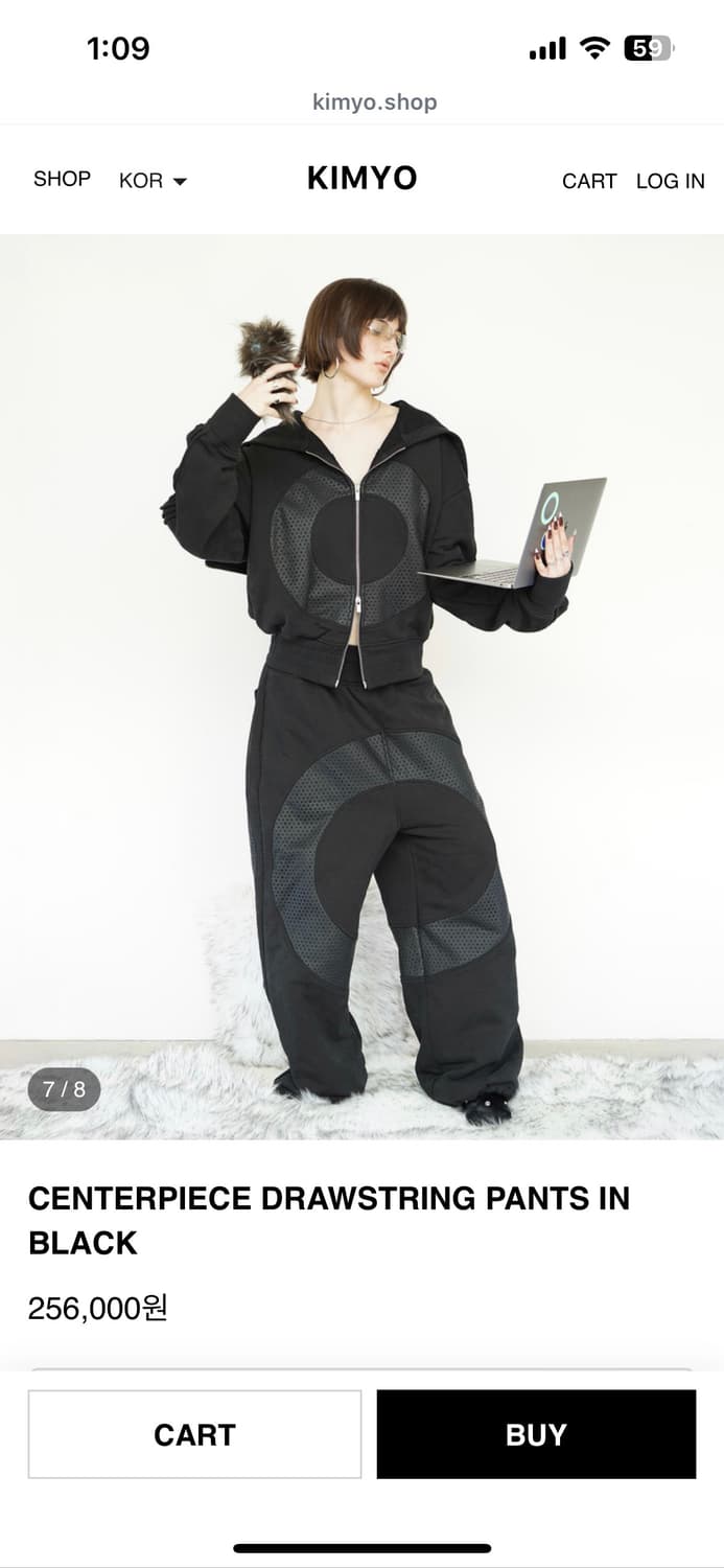 키묘 CENTERPIECE DRAWSTRING PANTS IN BLACK 상품이미지1