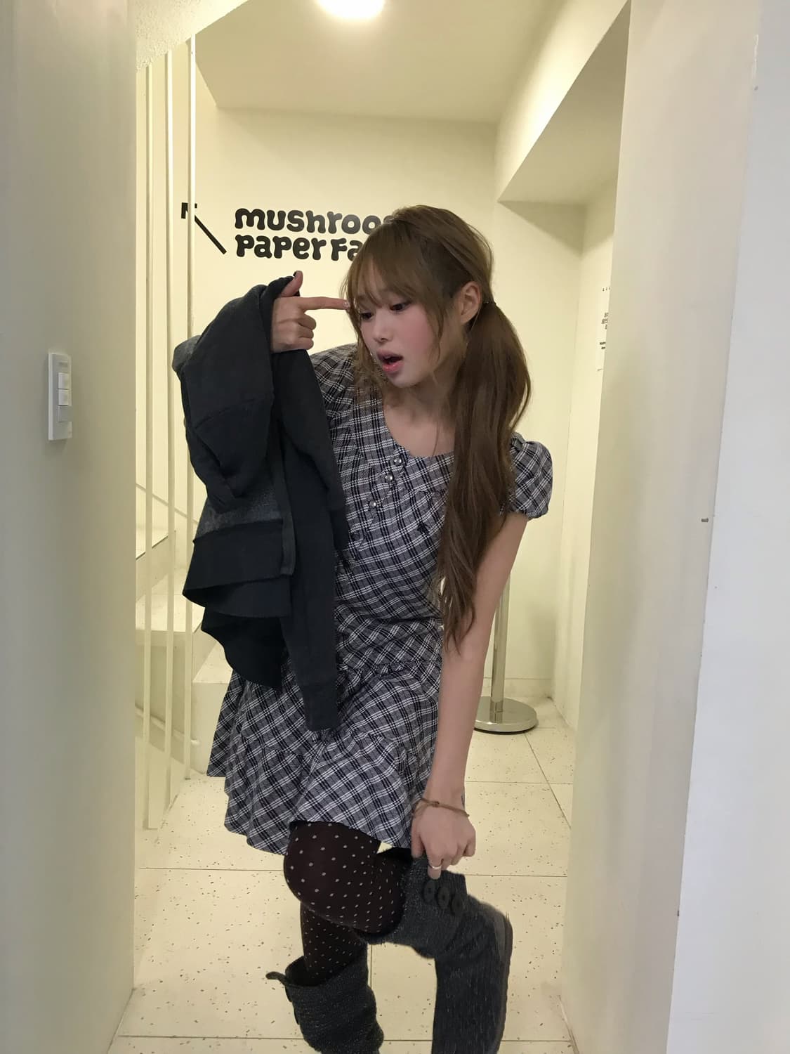 버버리 체크 원피스 네이비 니혼진 더블버튼 코트 코디세트 상품이미지3