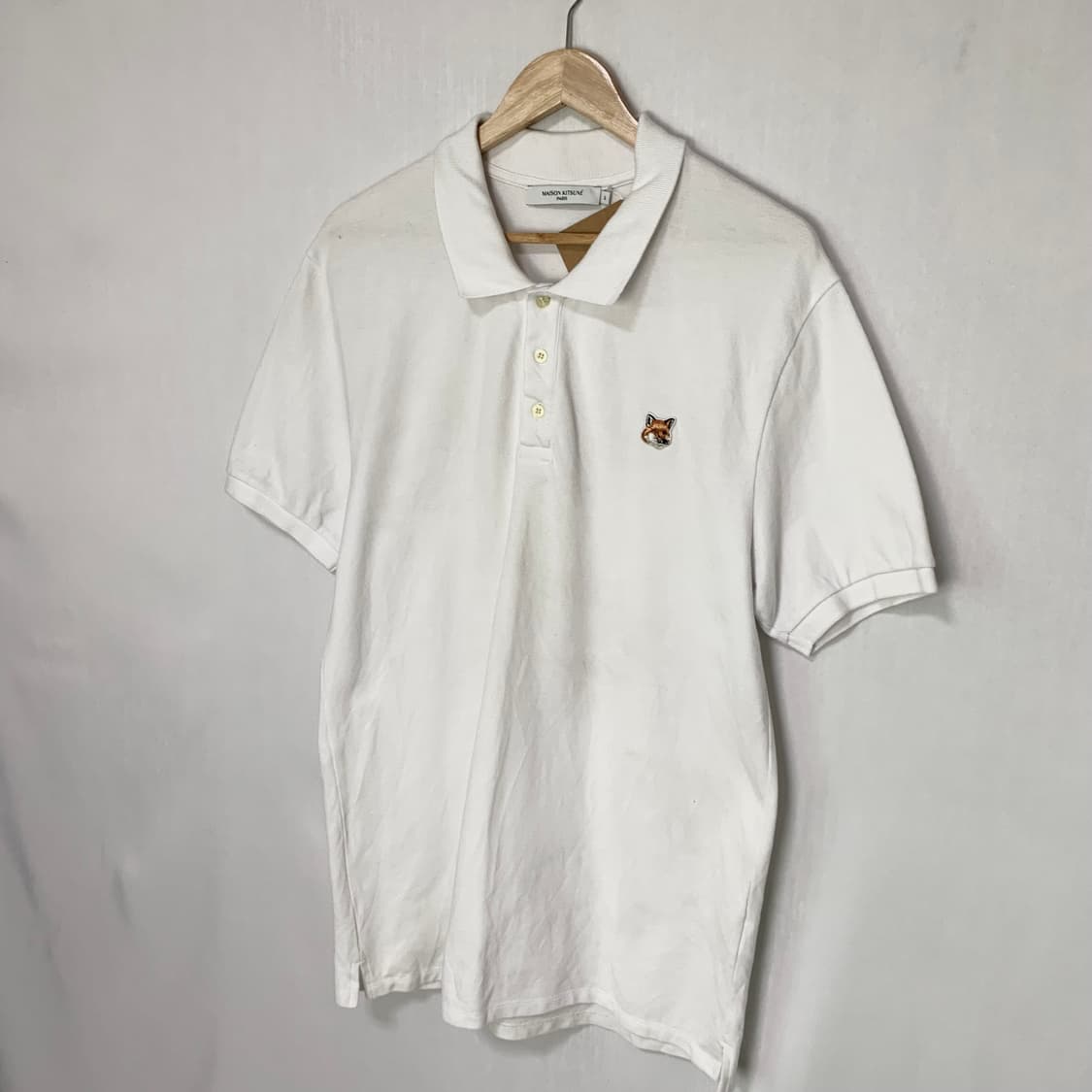 메종키츠네 폭스 패치 화이트 폴로티 카라 반팔 티셔츠 XL 상품이미지2