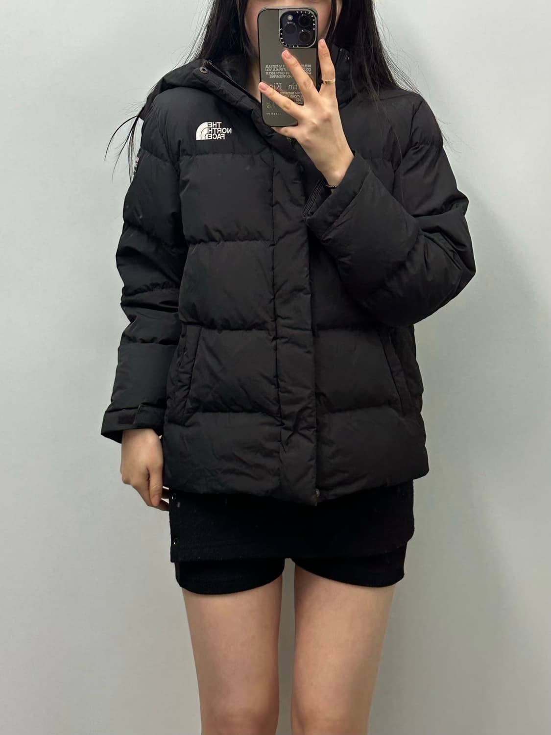 노스페이스 자수로고 블랙 후드 패딩 상품이미지1