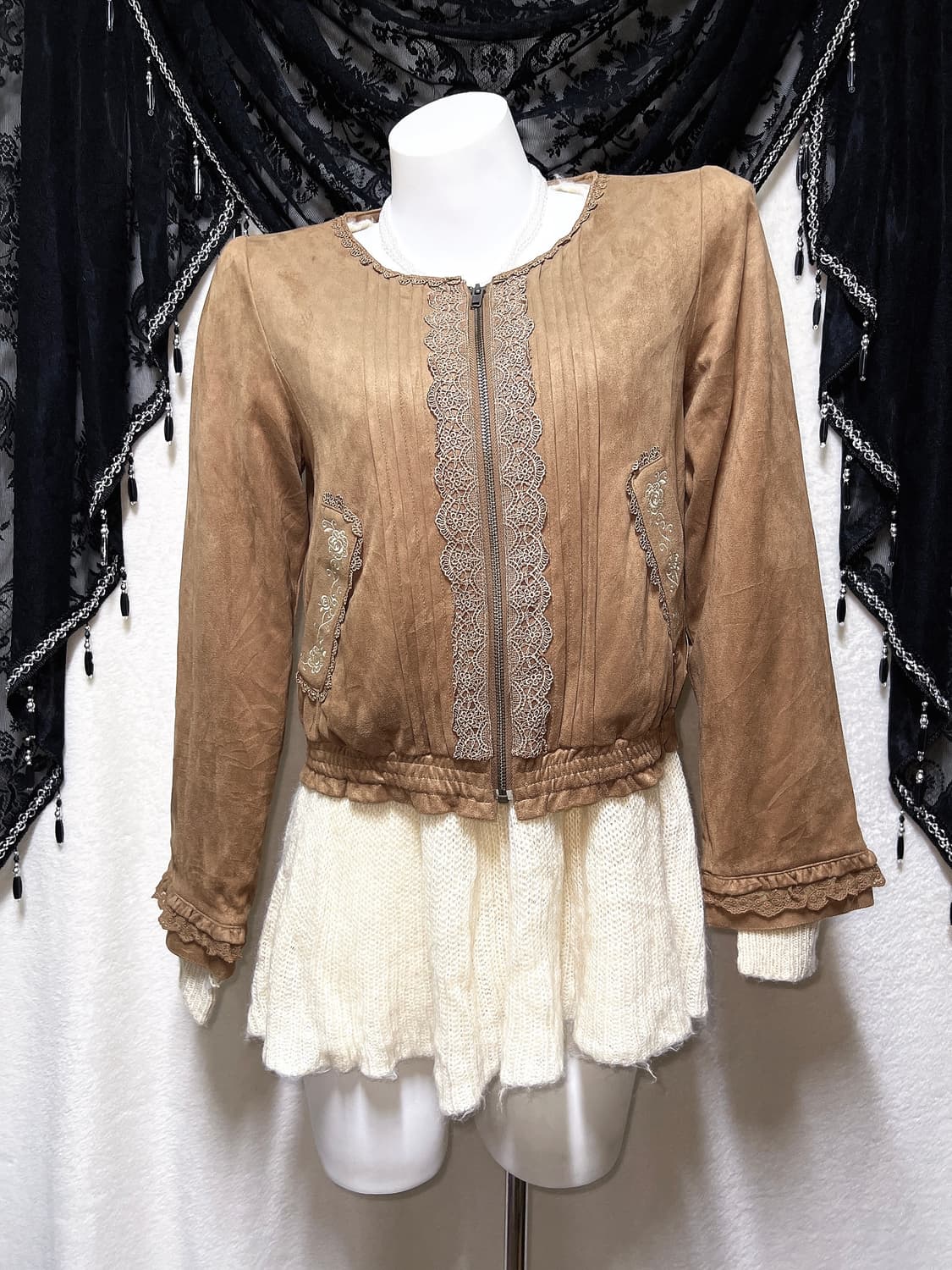 엑시즈팜 라떼갸루 로걀 브라운 레이스프릴 스웨이드 자켓 엔틱 하치 모리 상품이미지3