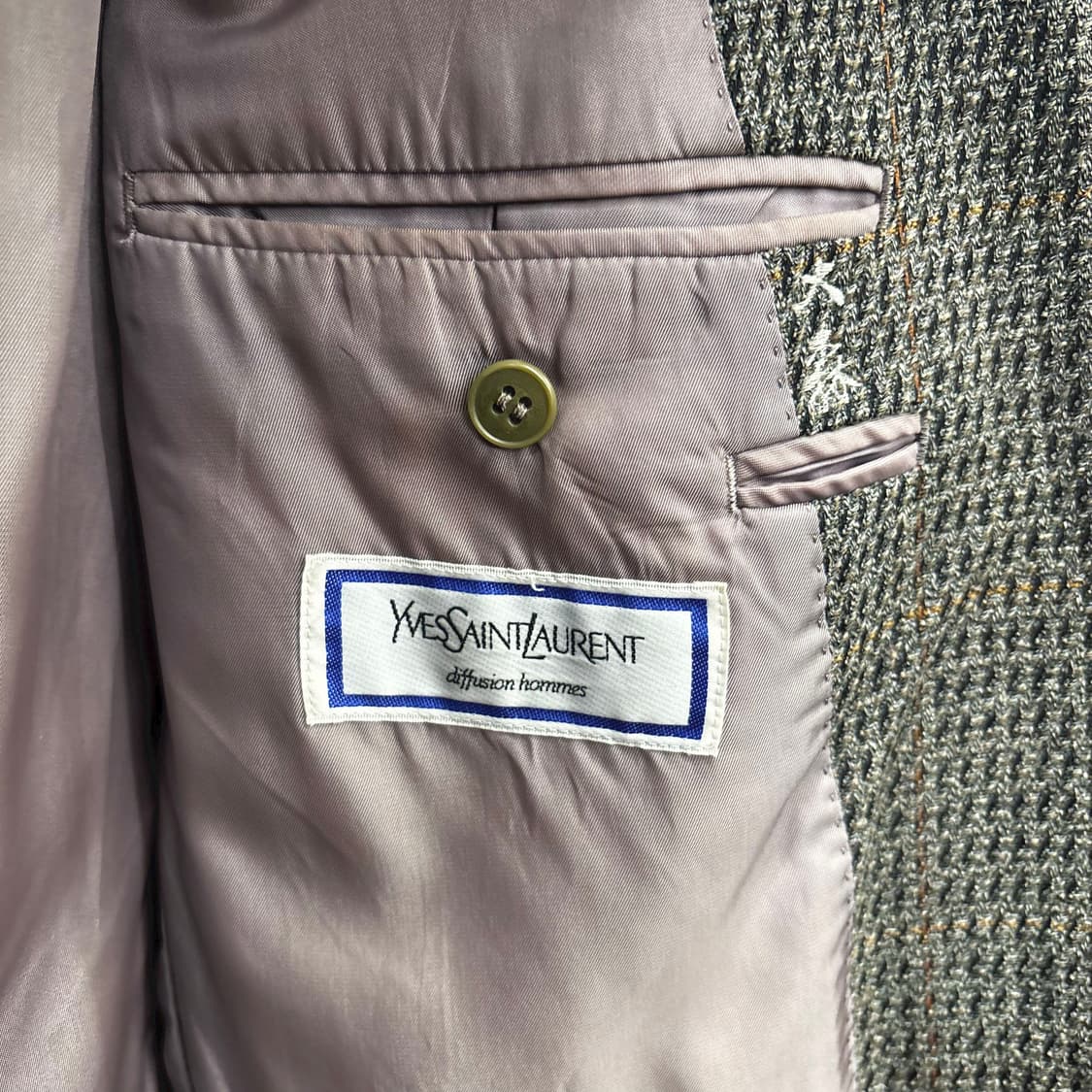 입생로랑 싱글 블레이저 자켓 하운드투스 체크 패턴 투버튼 디테일 브라운 상품이미지6