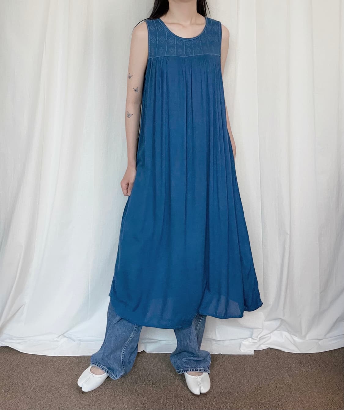 Pleated Sleeveless Ethnic Dress – Blue 상품이미지1