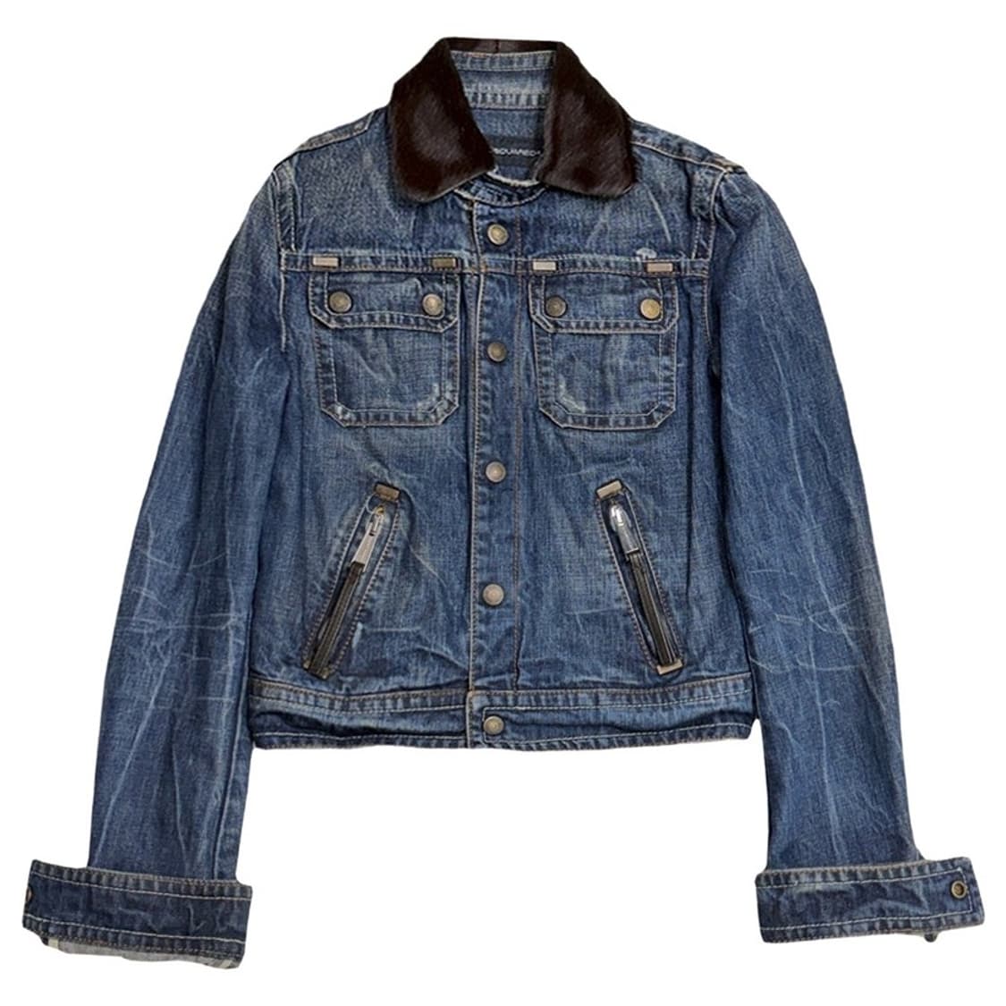 DSQUARED2 포니헤어 카라 크롭 클래식 데님자켓 38 상품이미지1