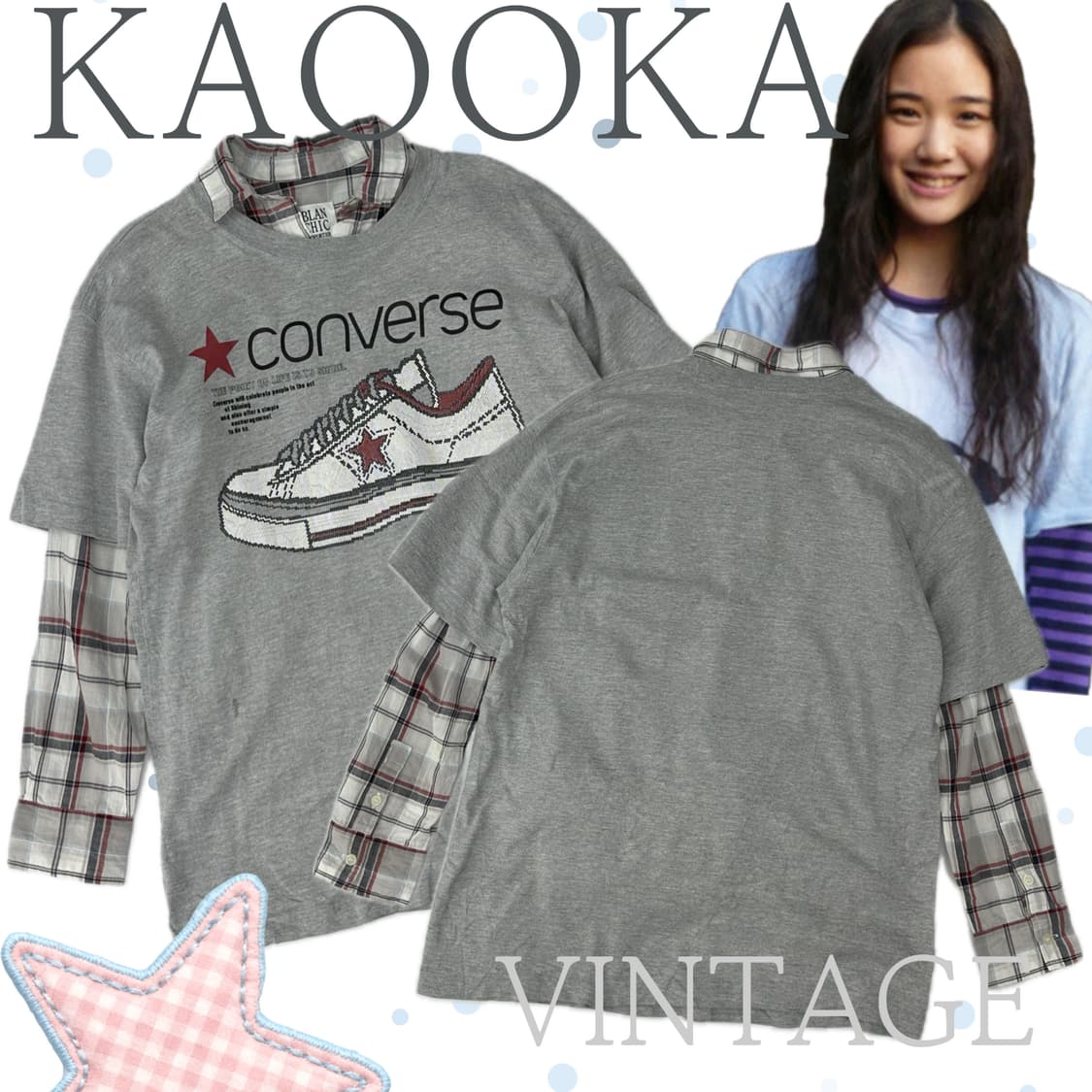 ⭐️하구미의 괴짜코디세트 ⭐️체크 컨버스 반팔티셔츠 오버핏 일본 빈티지 상품이미지1