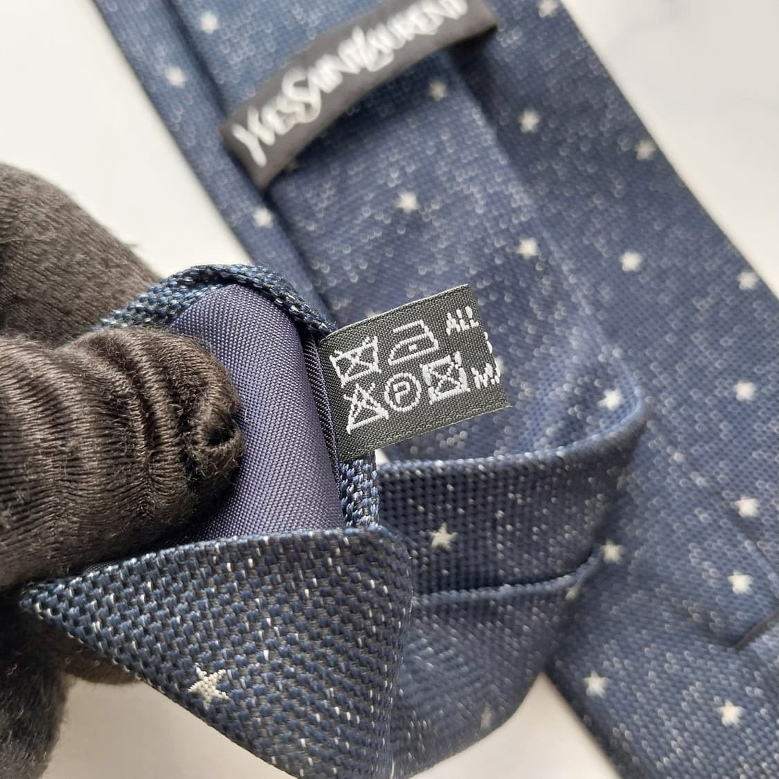 입생로랑 실크 네이비 스타 자수 넥타이 8cm A+~A등급 K2558 상품이미지9