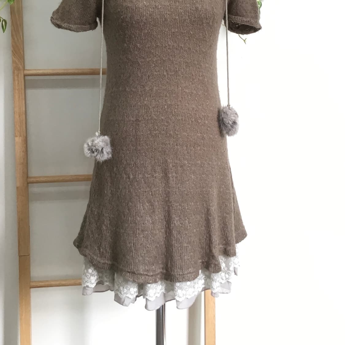 JPN/ 브라운원피스 레이어드원피스 모리걸원피스 폼폼원피스 상품이미지3