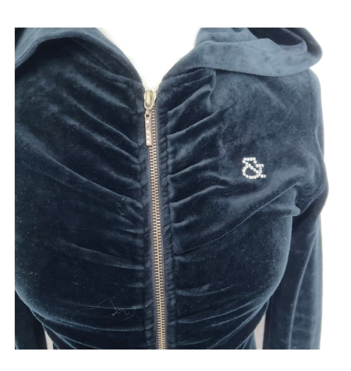 y2k 빈티지 핑키앤다이안 갸루 벨벳 블랙 후드집업 셔리 딱붙핏 큐빅 상품이미지6