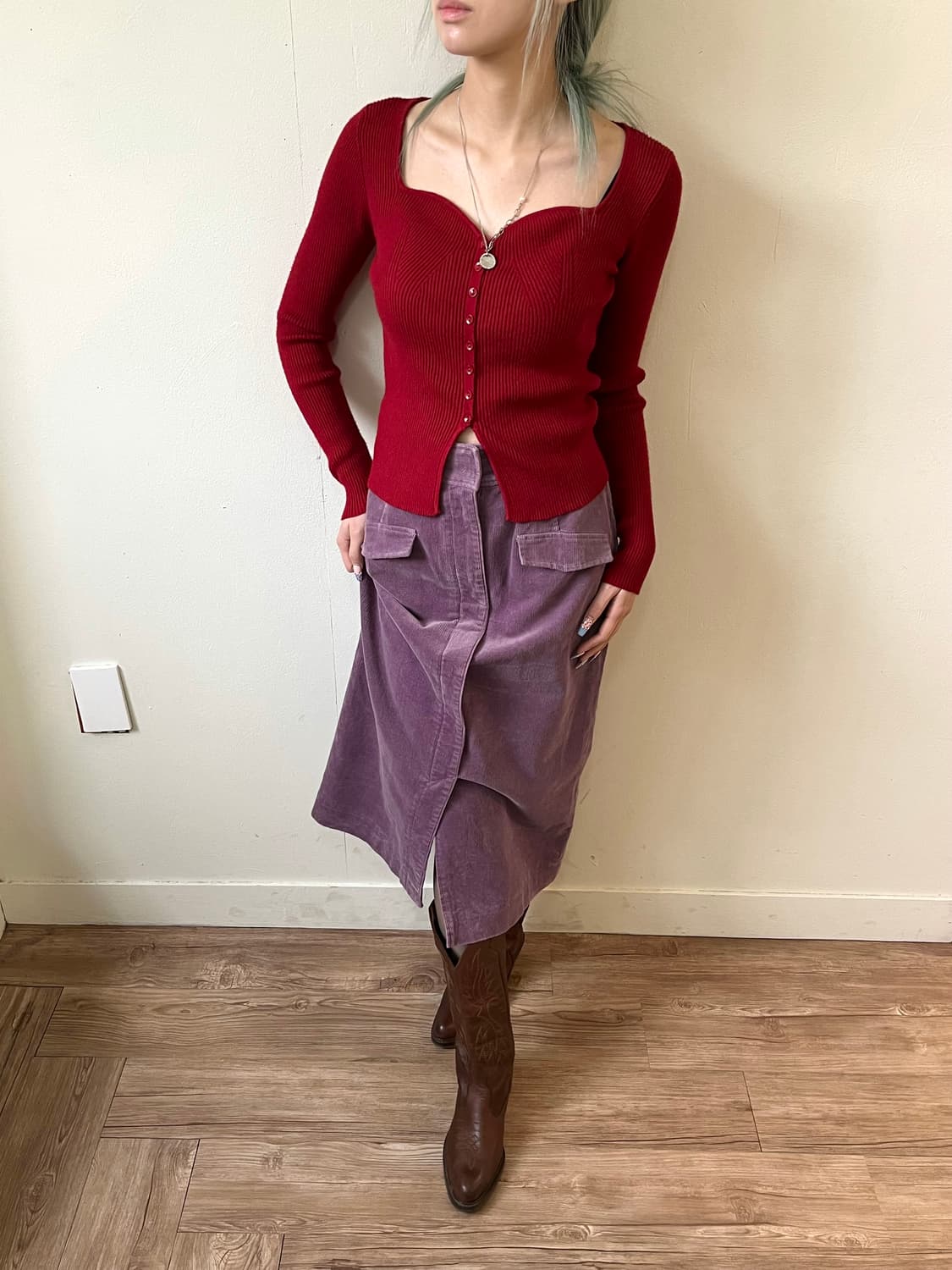 볼륨 업 레드 가디건 상품이미지6