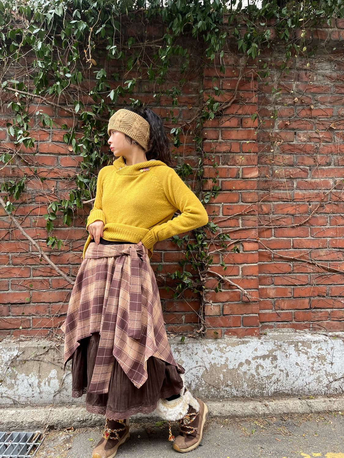 체크패턴 레이어드 스커트 상품이미지2