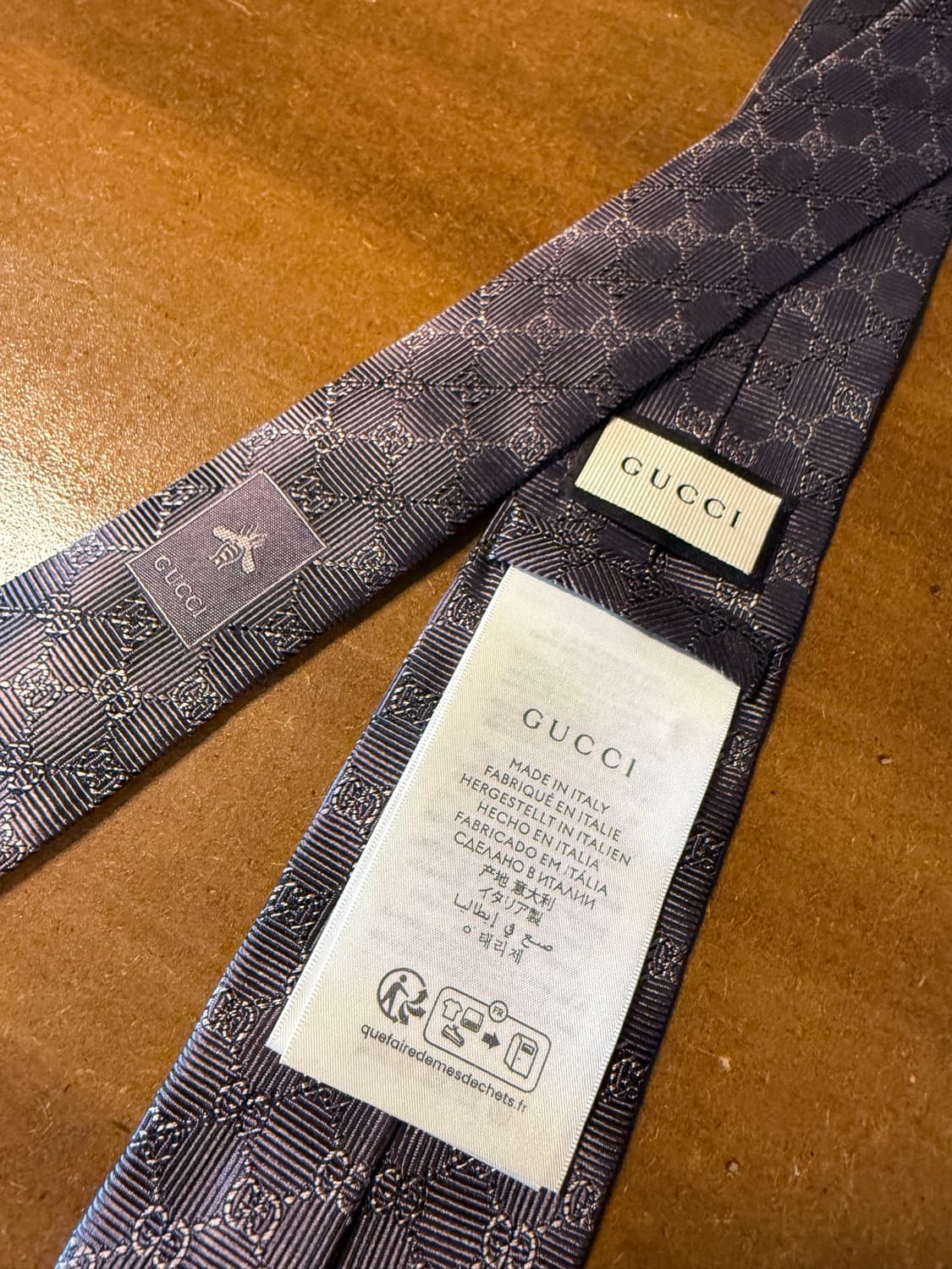 구찌 GUCCI GG비 자카드 실크 넥타이 퍼플 그레이 상품이미지2