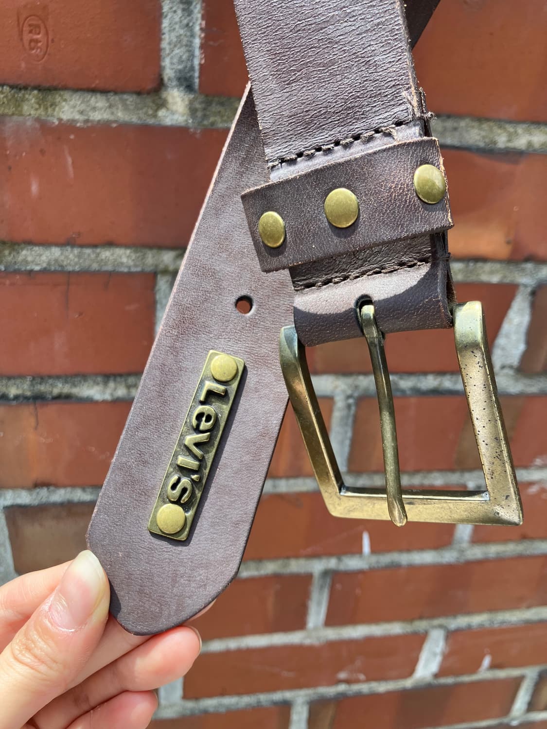 Levi’s 금속 플레이트 브라운 레더 벨트 상품이미지1