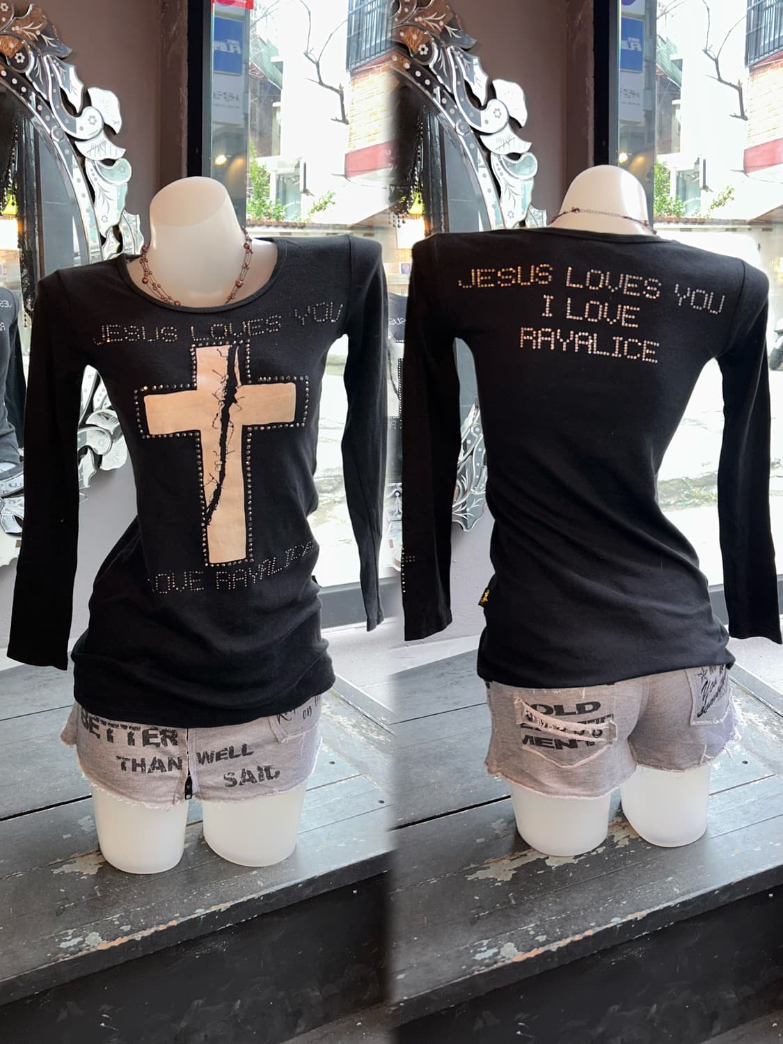 십자프린팅 큐빅 긴팔티 갸루y2k 상품이미지2