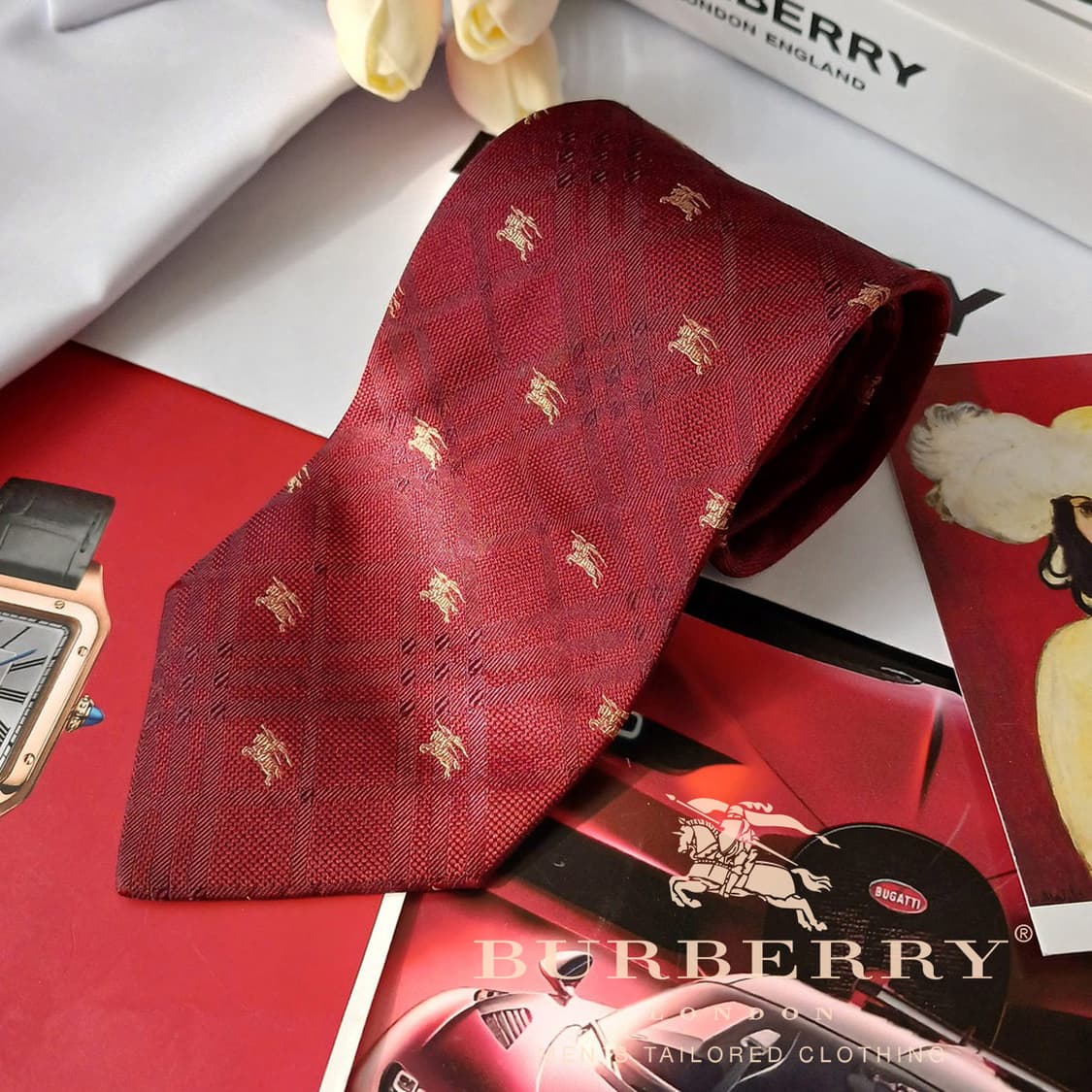 버버리 실크 기마사 자수 로고 넥타이 9.4cm A등급 A18896
 상품이미지1
