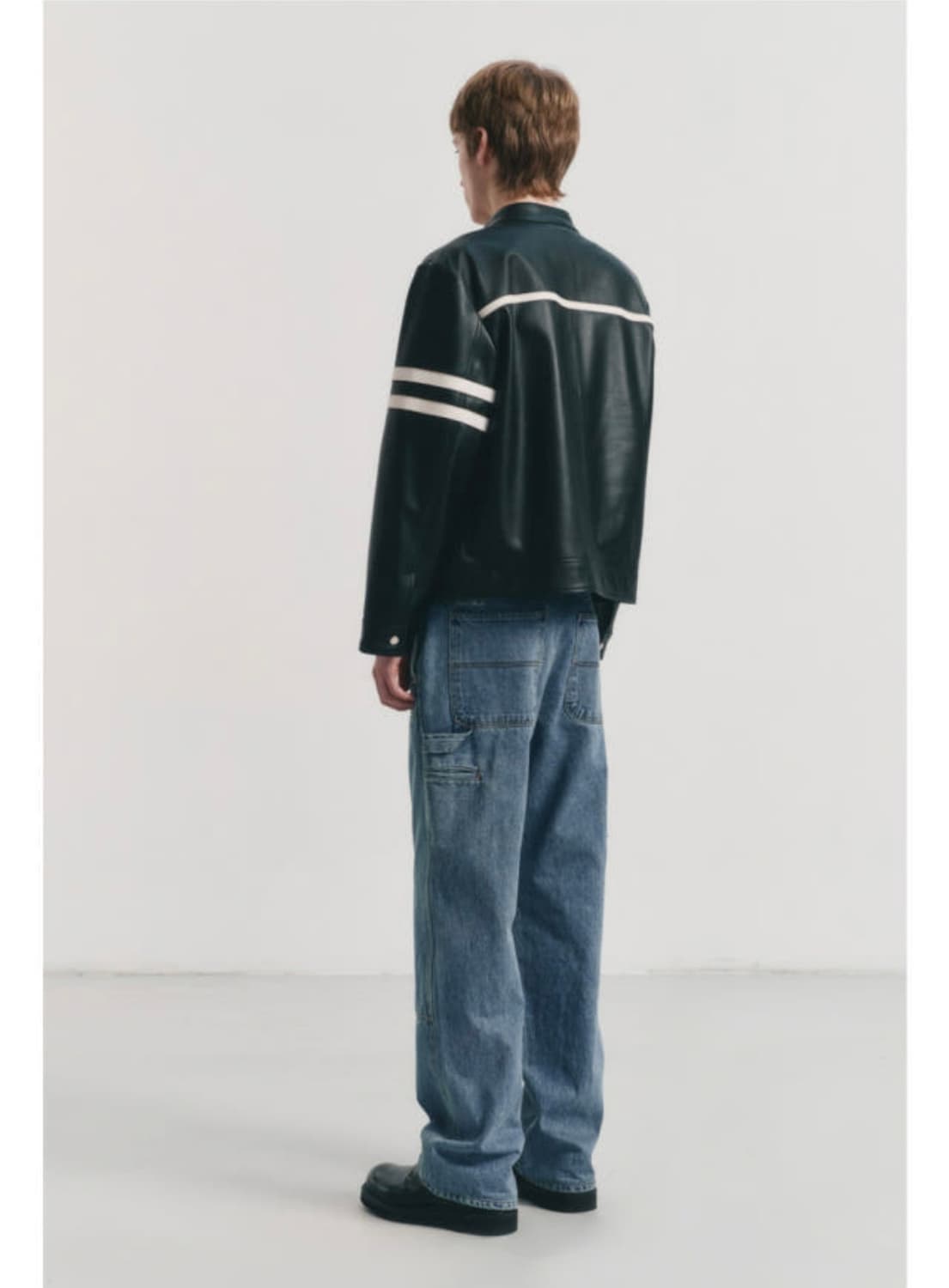 [L] 던스트 레이싱 콘트라스트 레더 자켓 블랙 상품이미지2