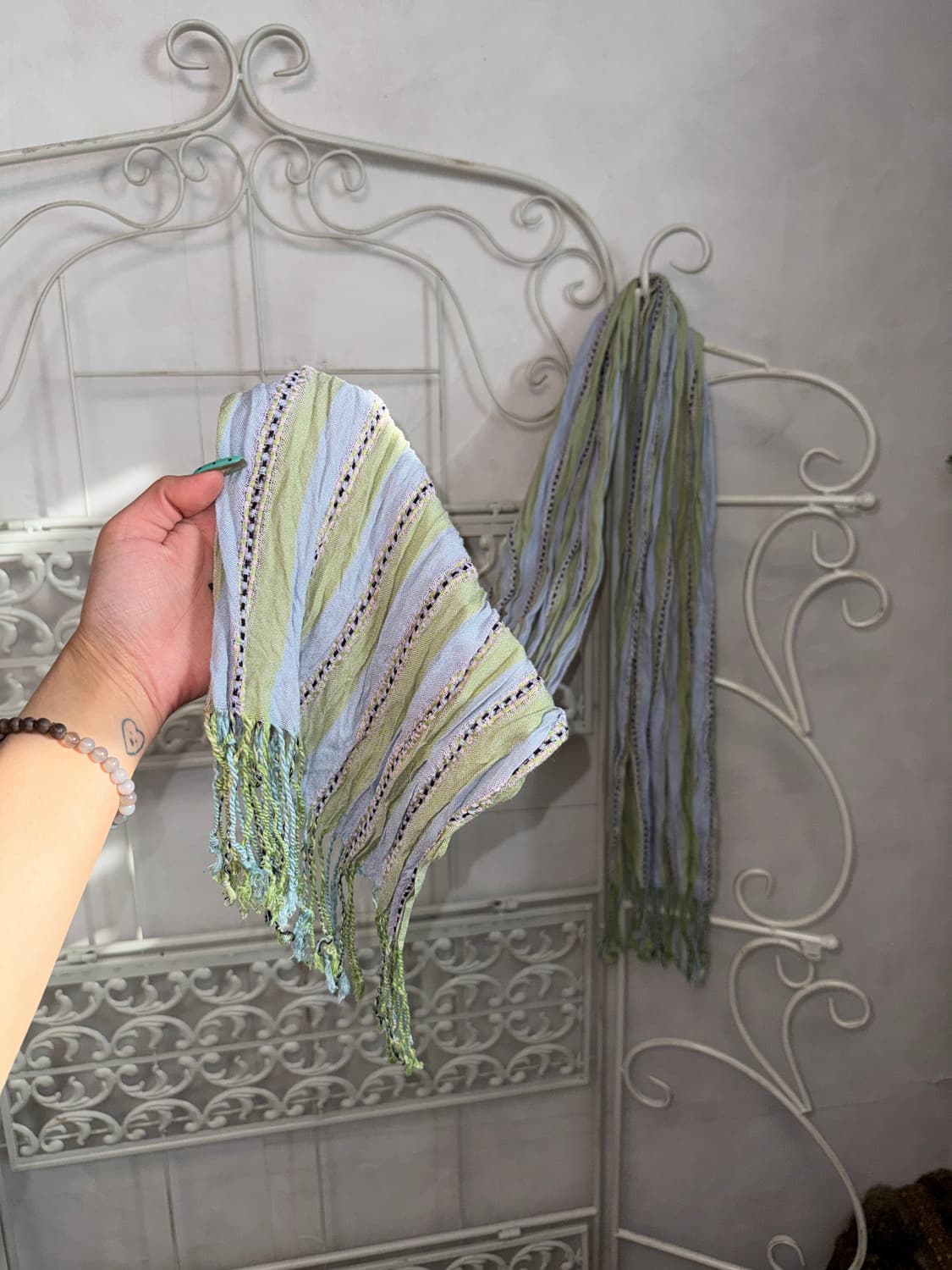 Purple green stitch stripe scarf 상품이미지4