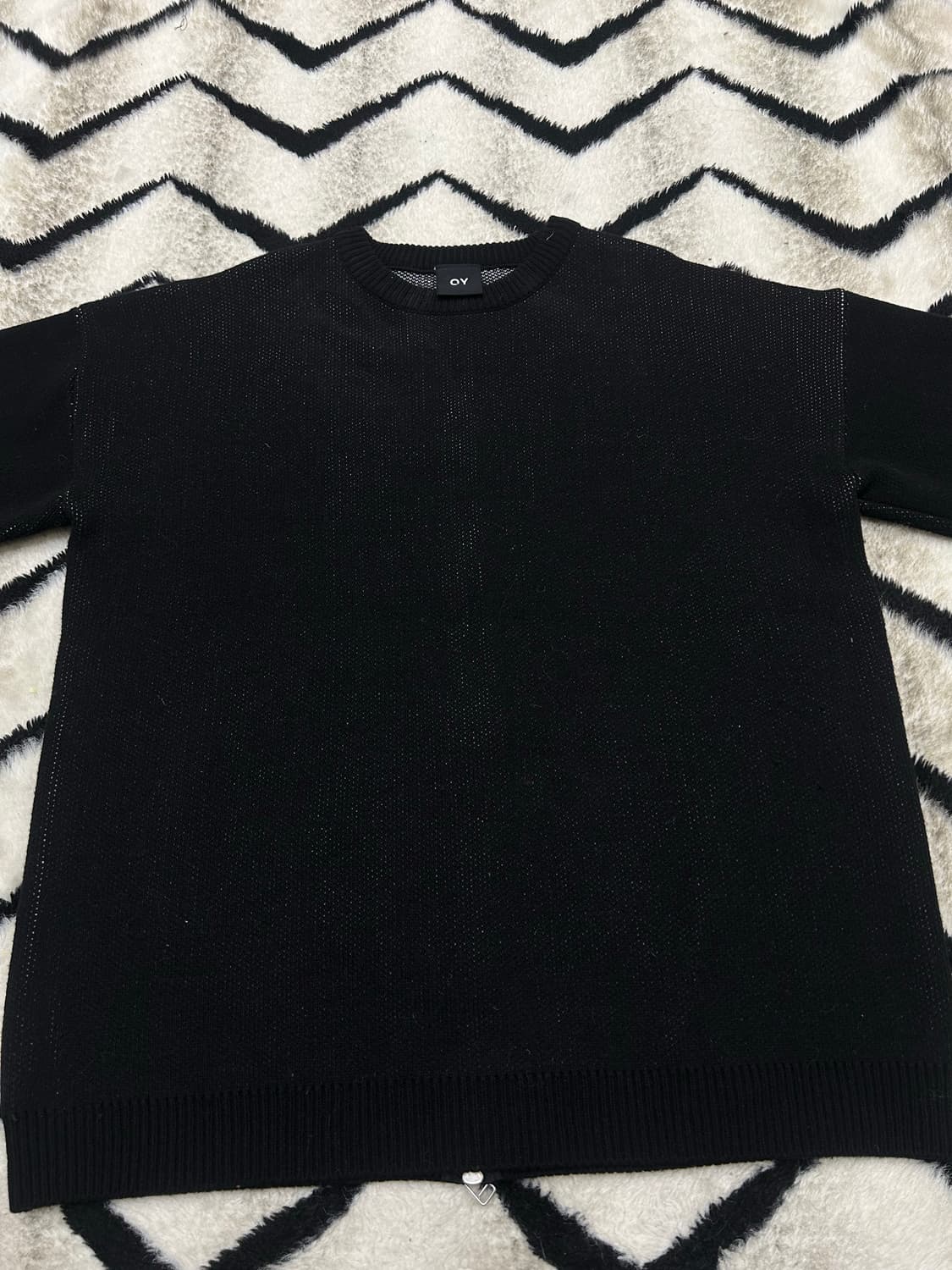 [실측XL]OY 빅로고 백로고 지퍼 니트/블랙 상품이미지4