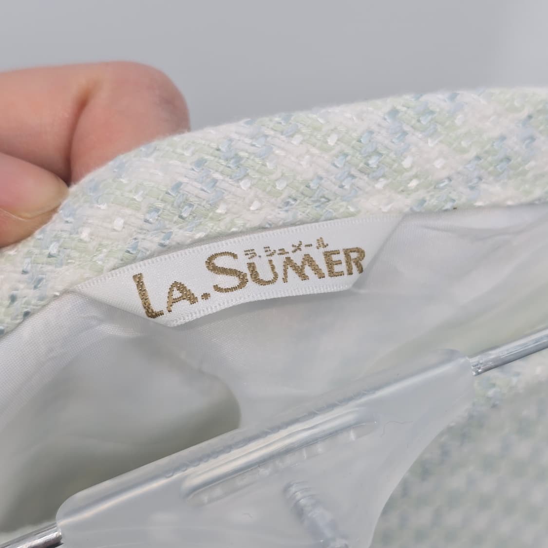 일본빈티지 라이트 블루 민트 트위드 체크 롱 스커트 26 [B50138] 상품이미지5